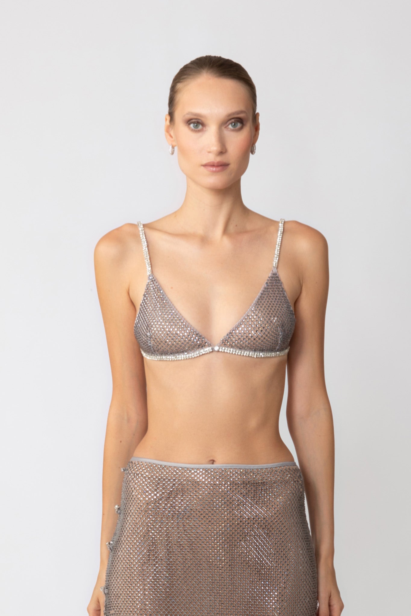 SAU LEE Carter Crystal Bralette - Silver / 0