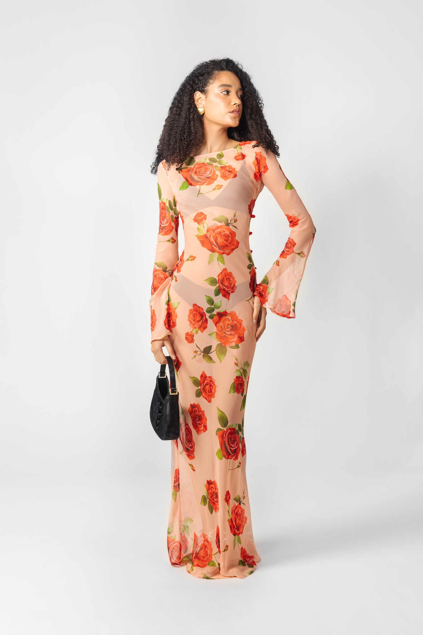 SAU LEE Gloria Sheer Dress - Peach Multi / 00