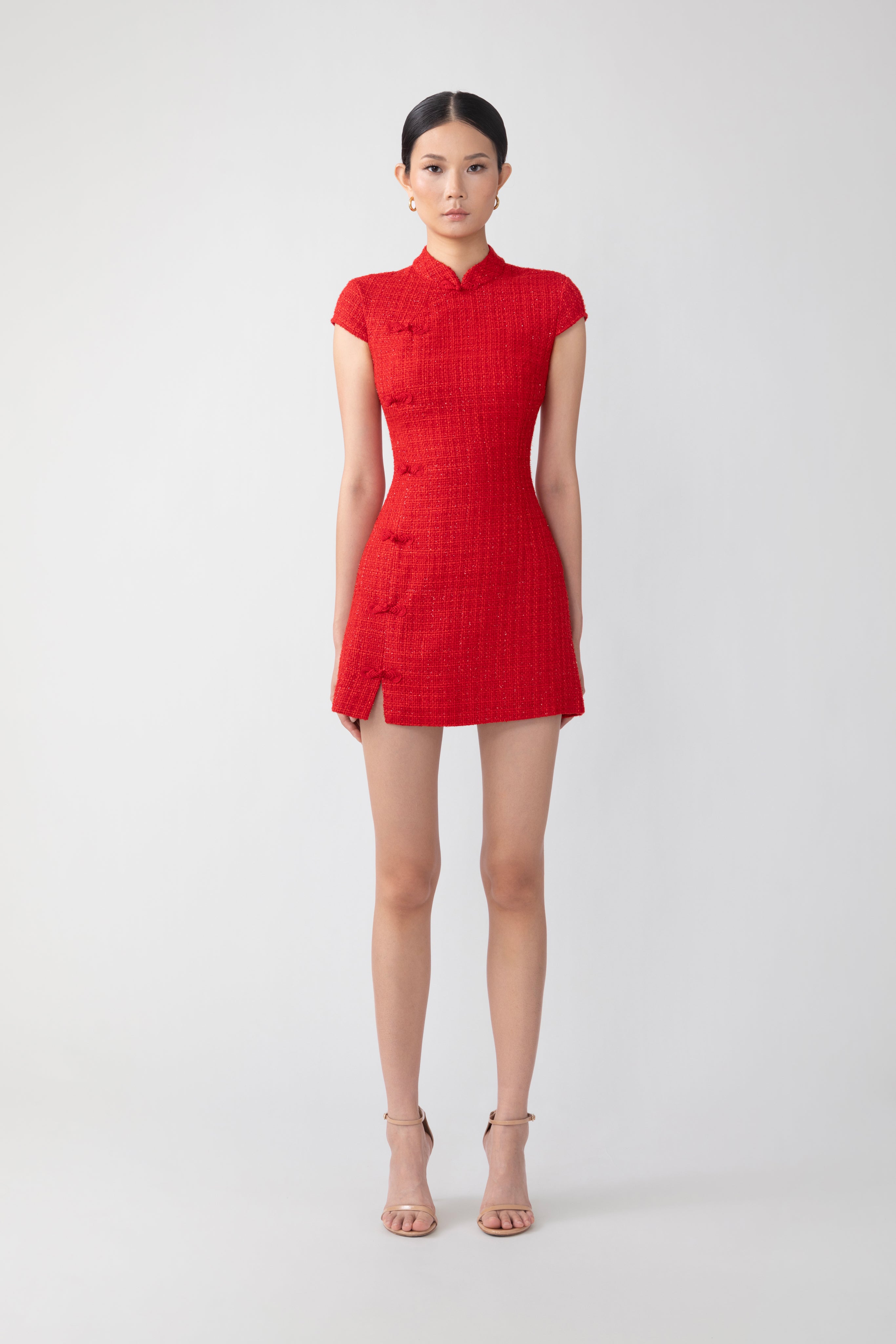 SAU LEE Natasha Tweed Mini Dress - Red / 00