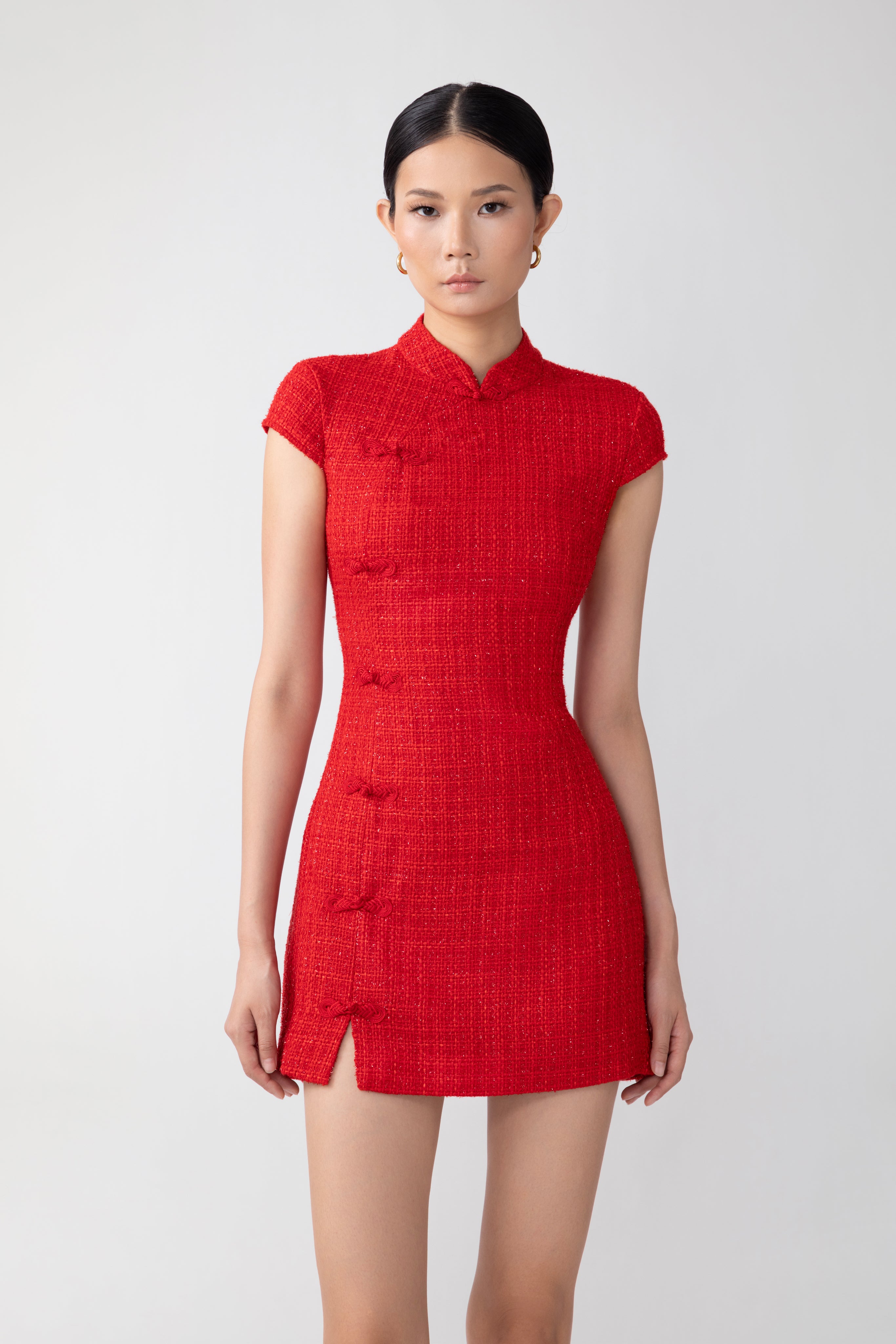 SAU LEE Natasha Tweed Mini Dress - Red / 00