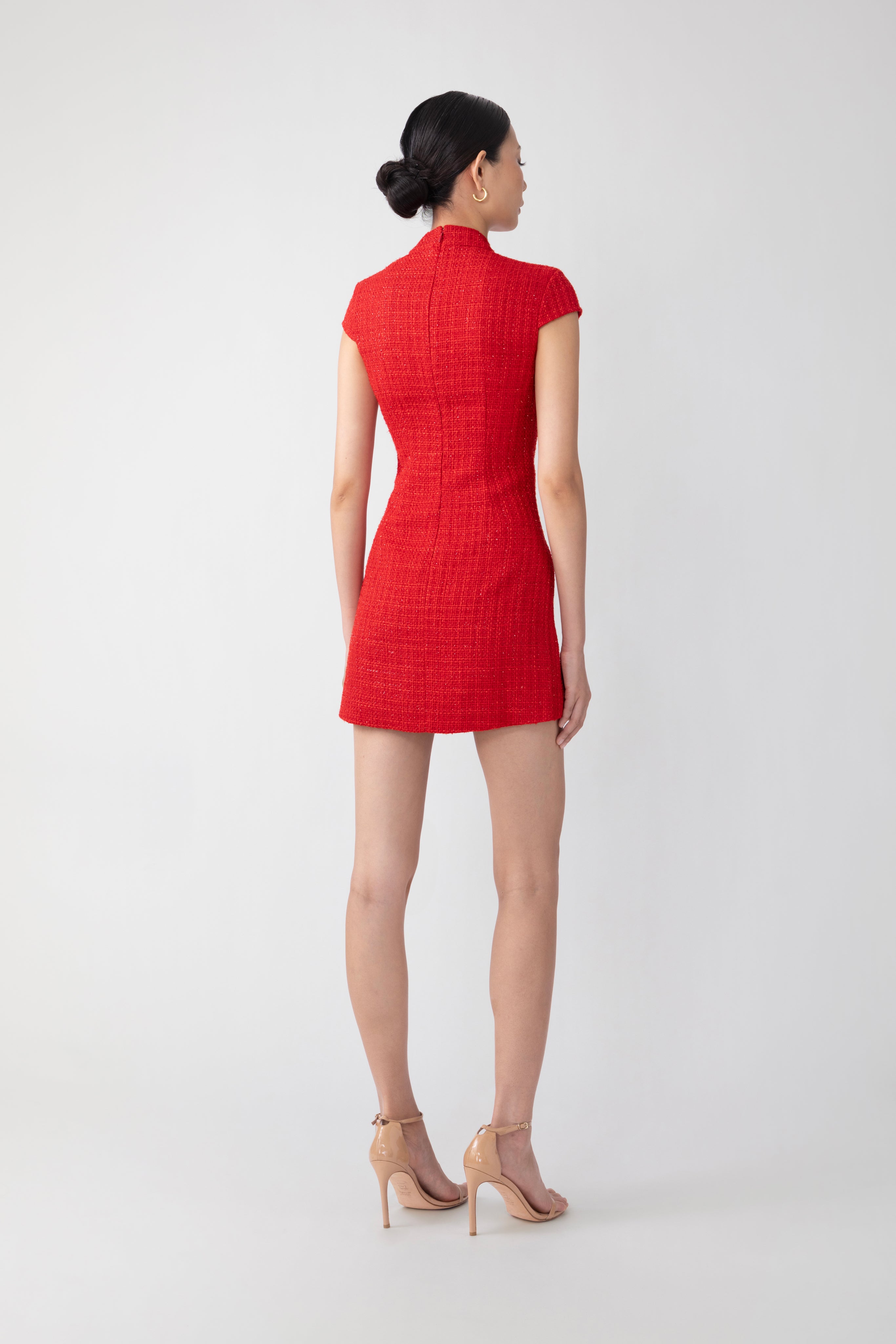 SAU LEE Natasha Tweed Mini Dress - Red / 00