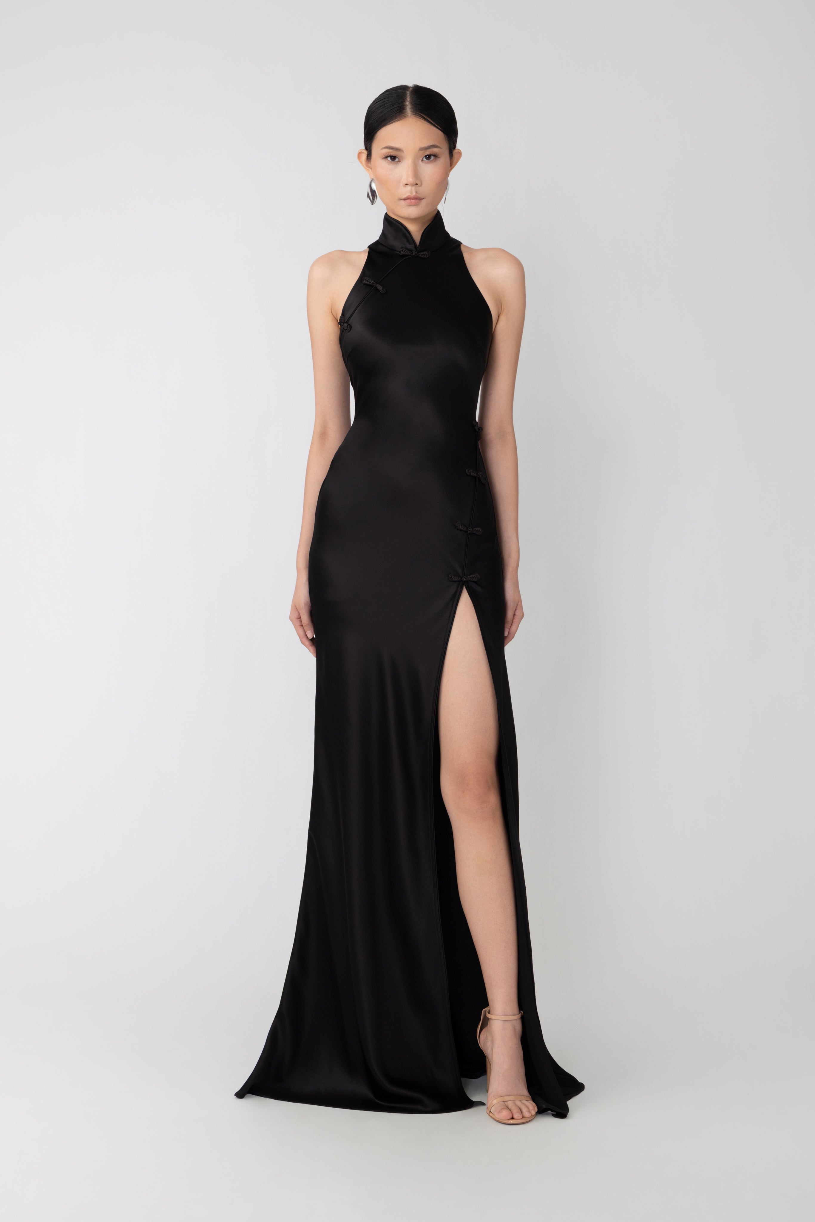 SAU LEE Phoebe Satin Gown - Black / 00