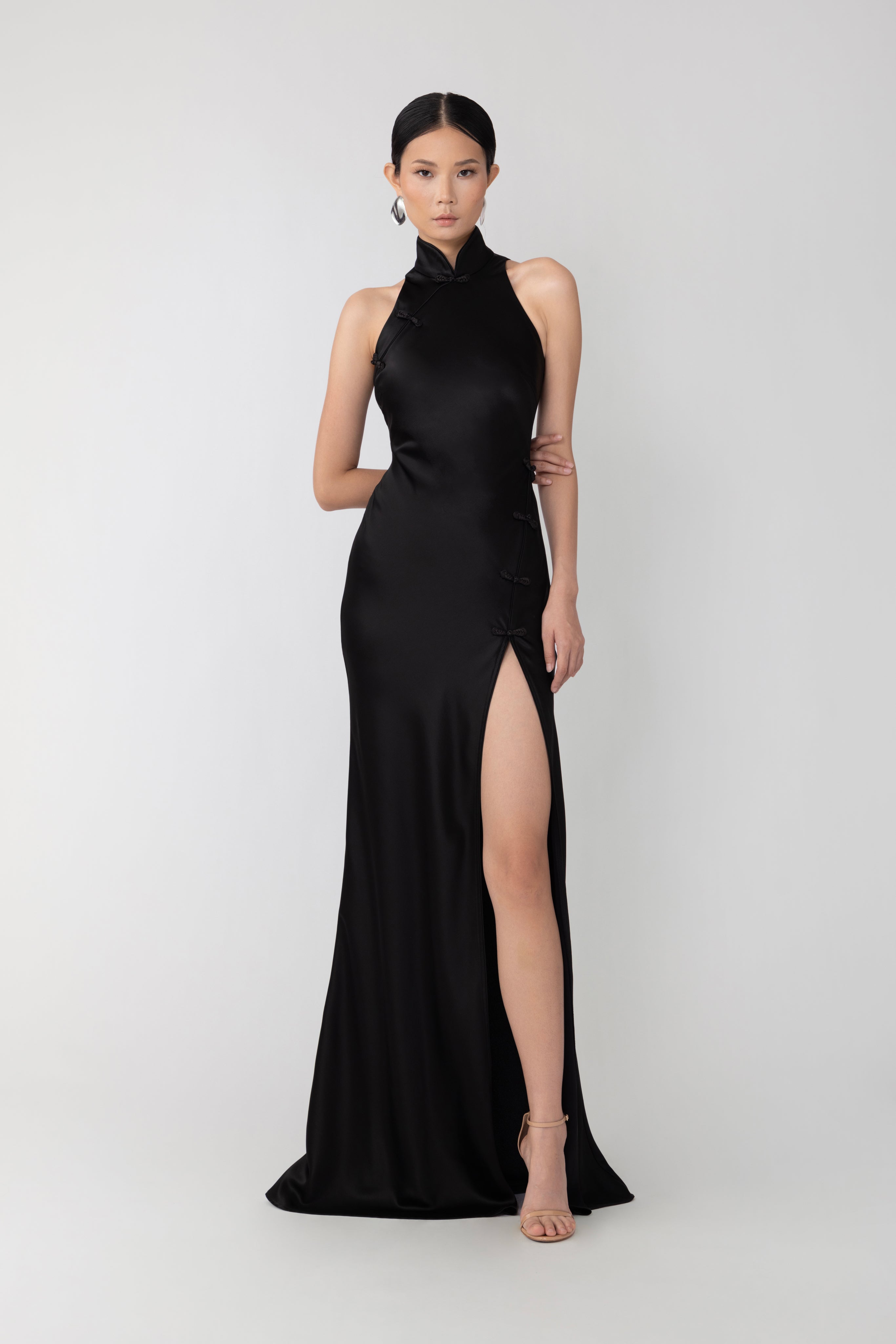 SAU LEE Phoebe Satin Gown - Black / 00