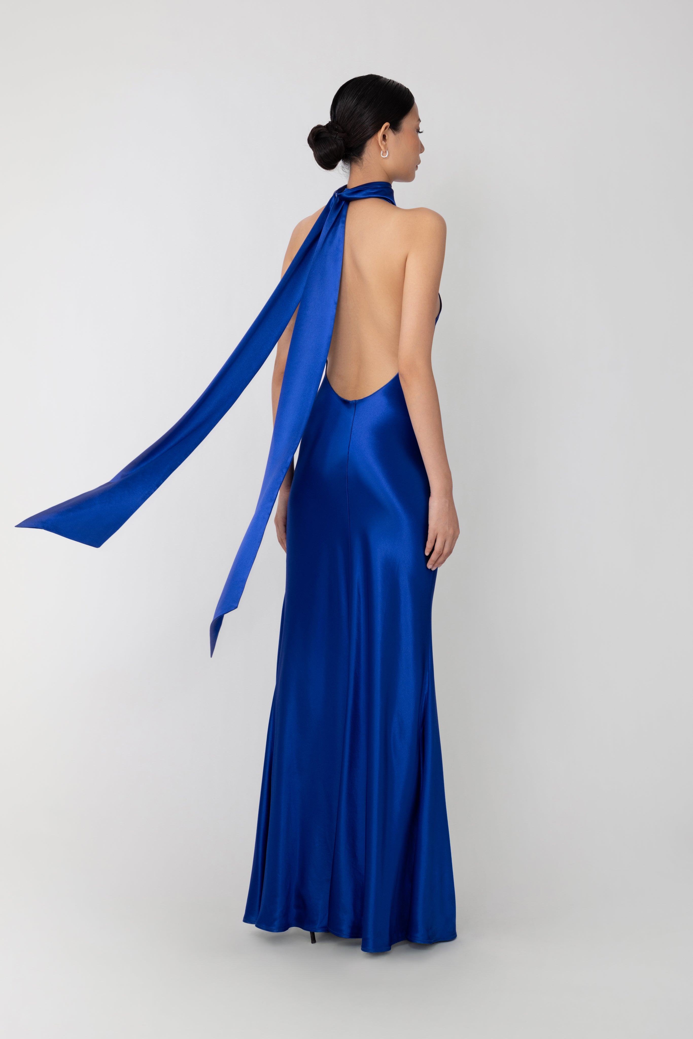 SAU LEE Penelope Backless Satin Gown - Egyptian Blue / 00