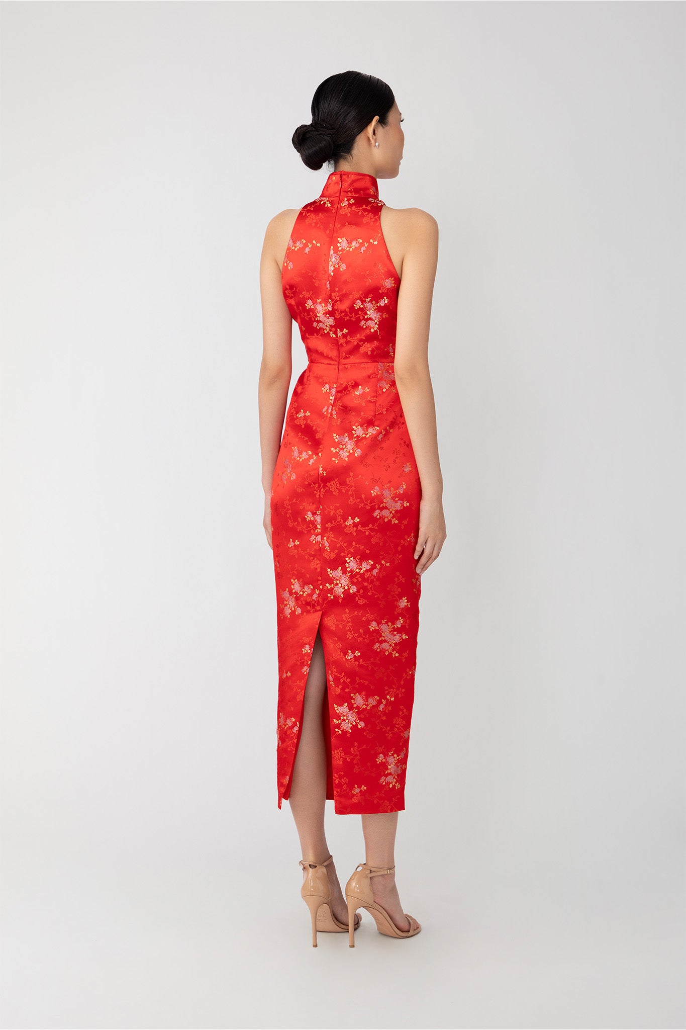 SAU LEE Jill Chinese Jacquard Pencil Dress - Red / 00