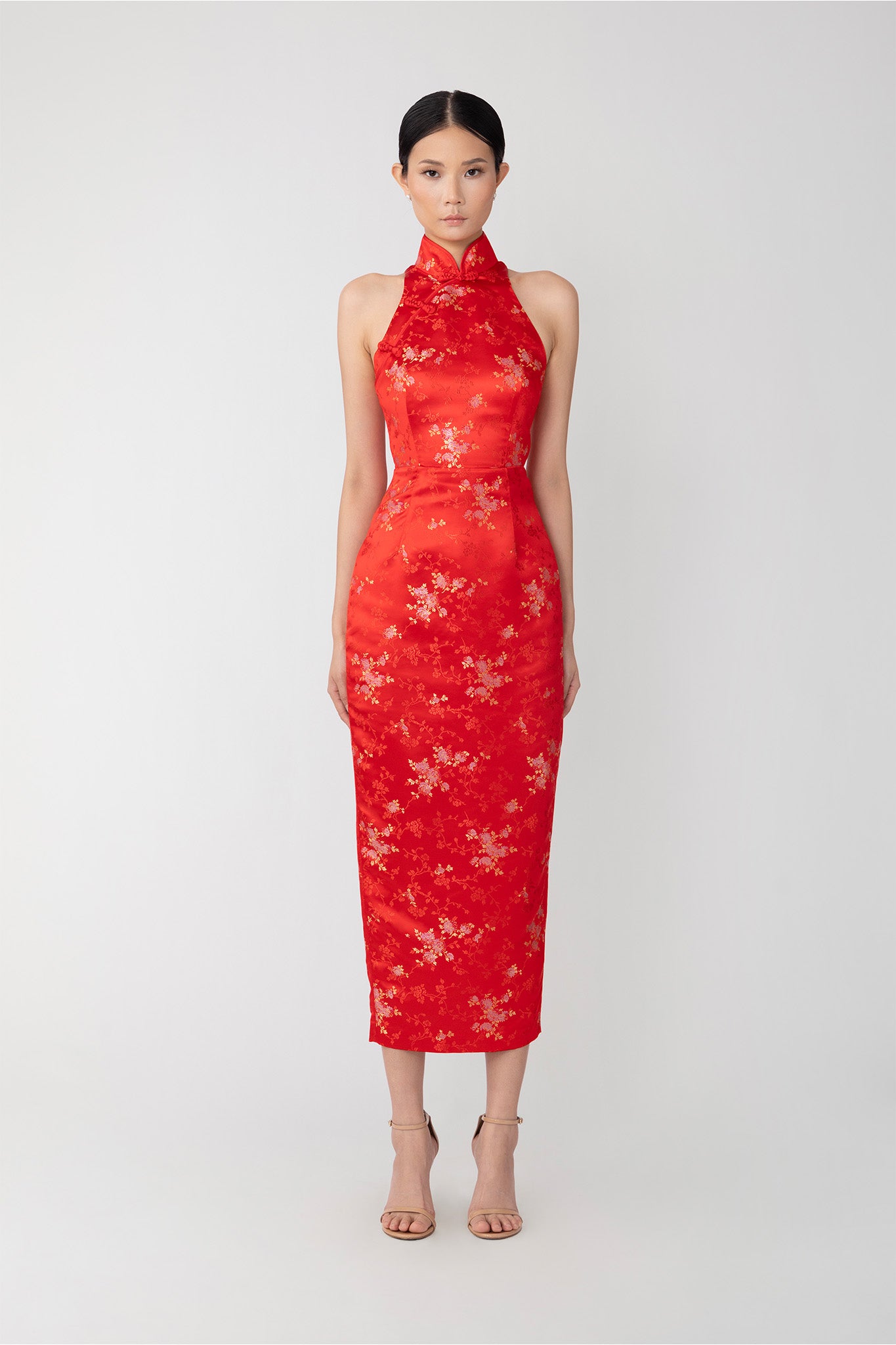 SAU LEE Jill Chinese Jacquard Pencil Dress - Red / 00