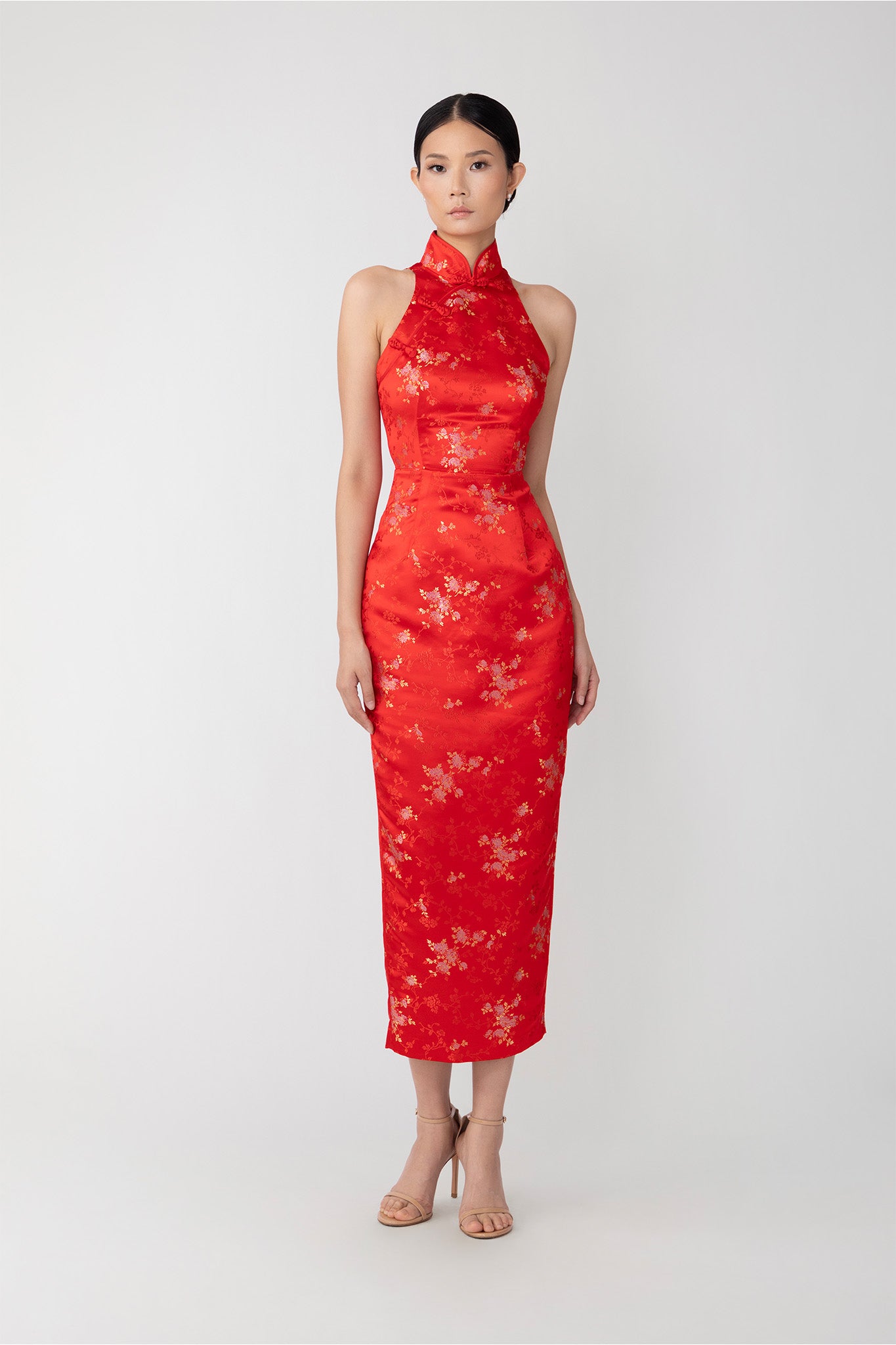 SAU LEE Jill Chinese Jacquard Pencil Dress - Red / 00