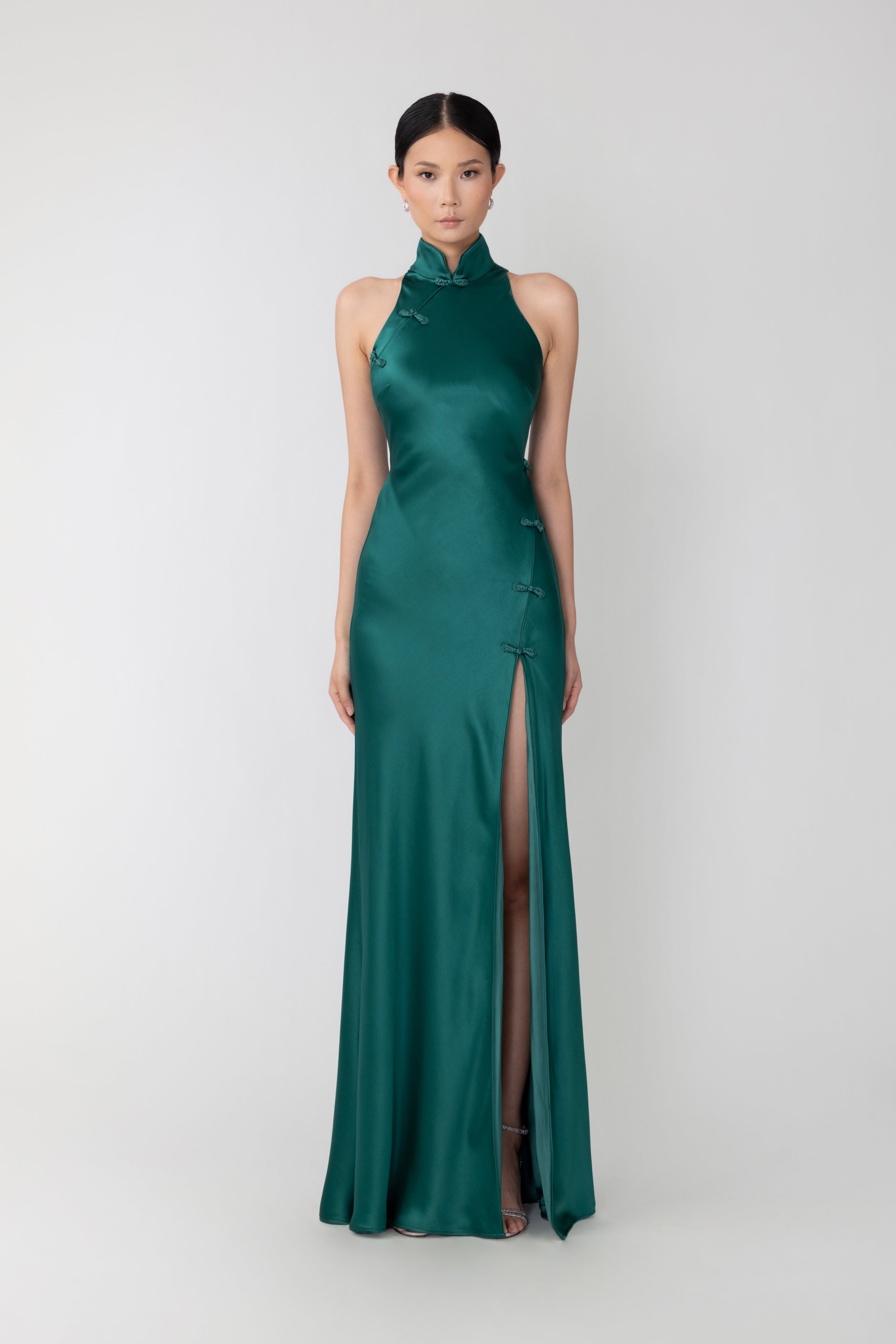 SAU LEE Phoebe Satin Gown - Emerald / 00