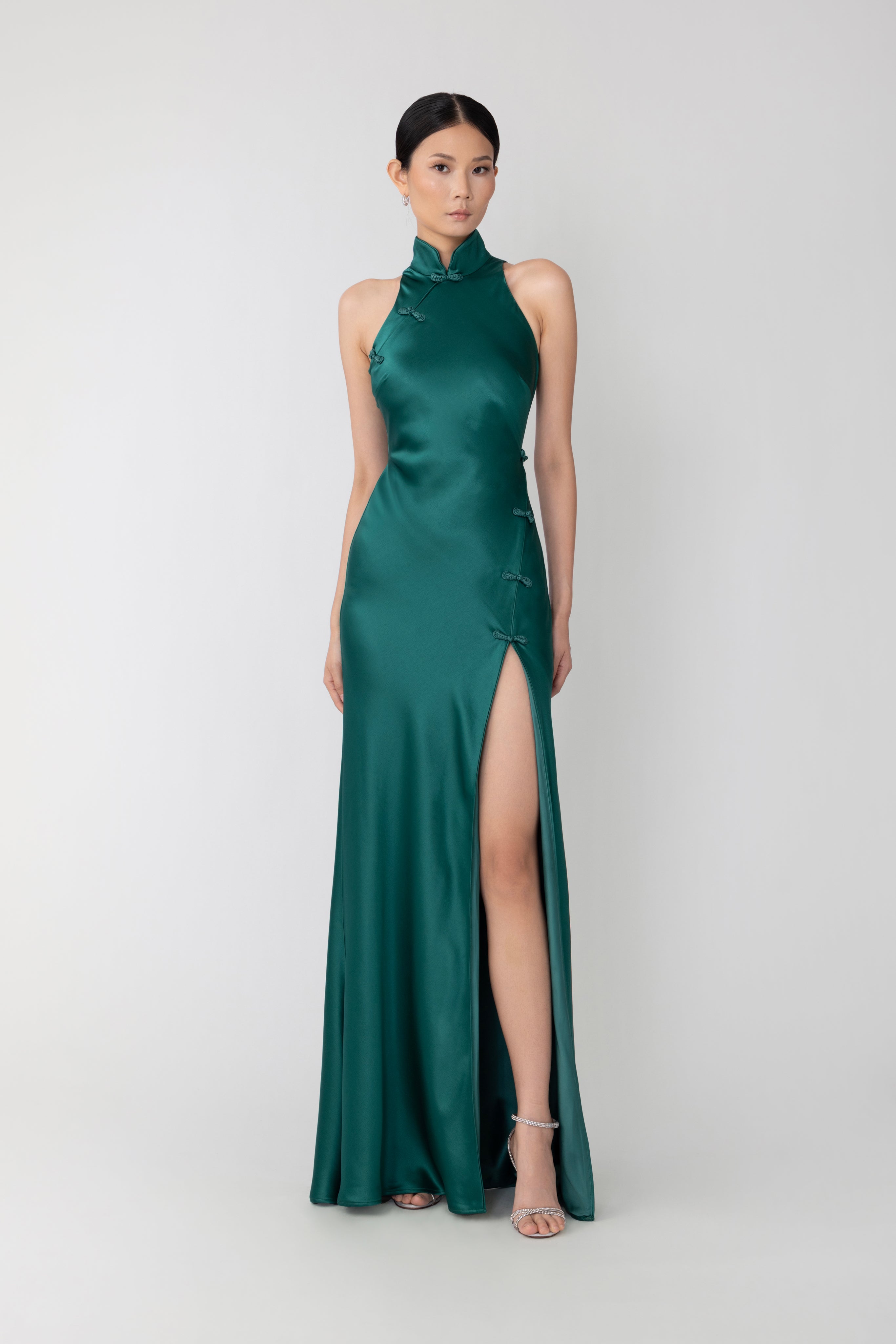 SAU LEE Phoebe Satin Gown - Emerald / 00