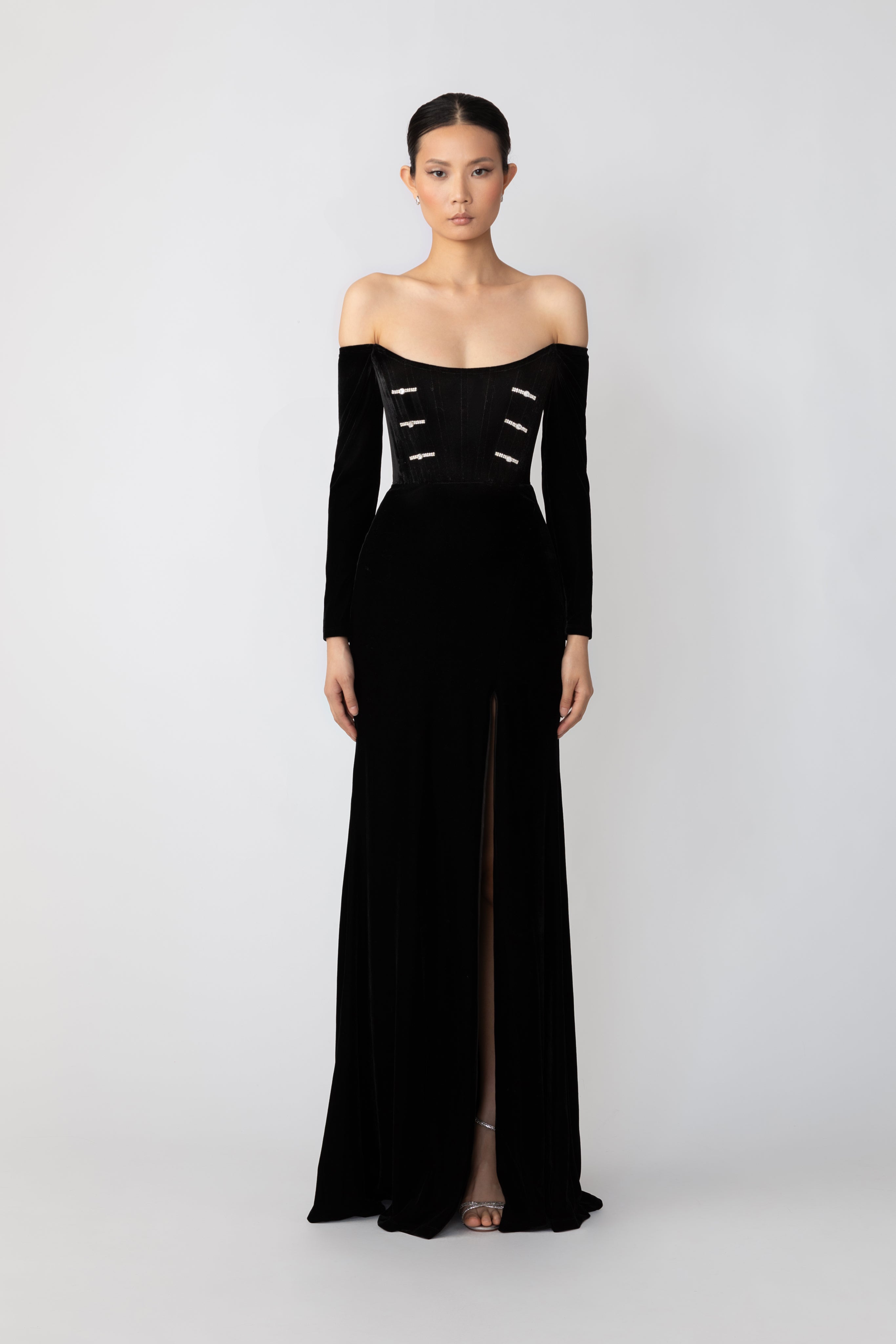 SAU LEE Vivienne Velvet Gown - Black / 0