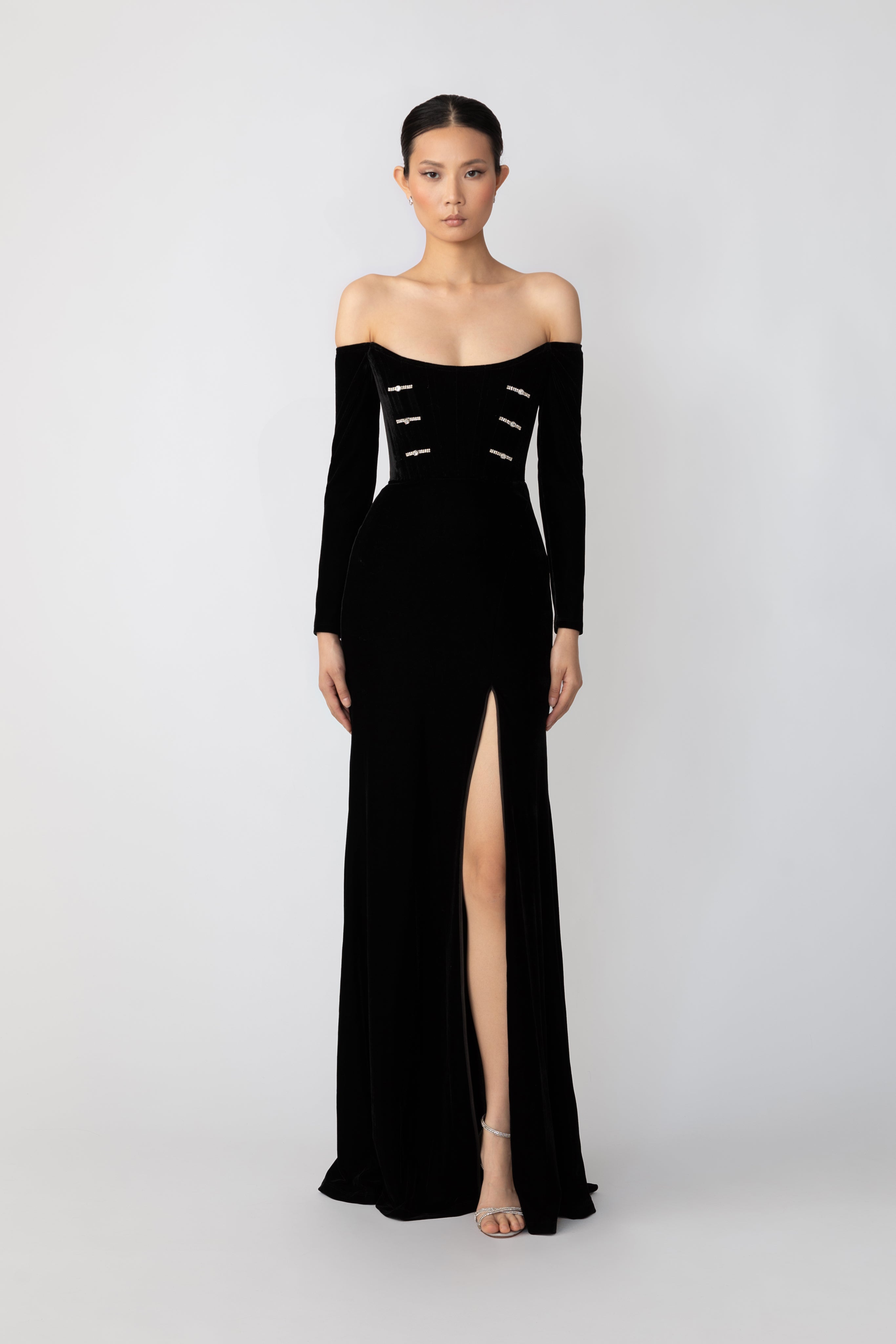 SAU LEE Vivienne Velvet Gown - Black / 0