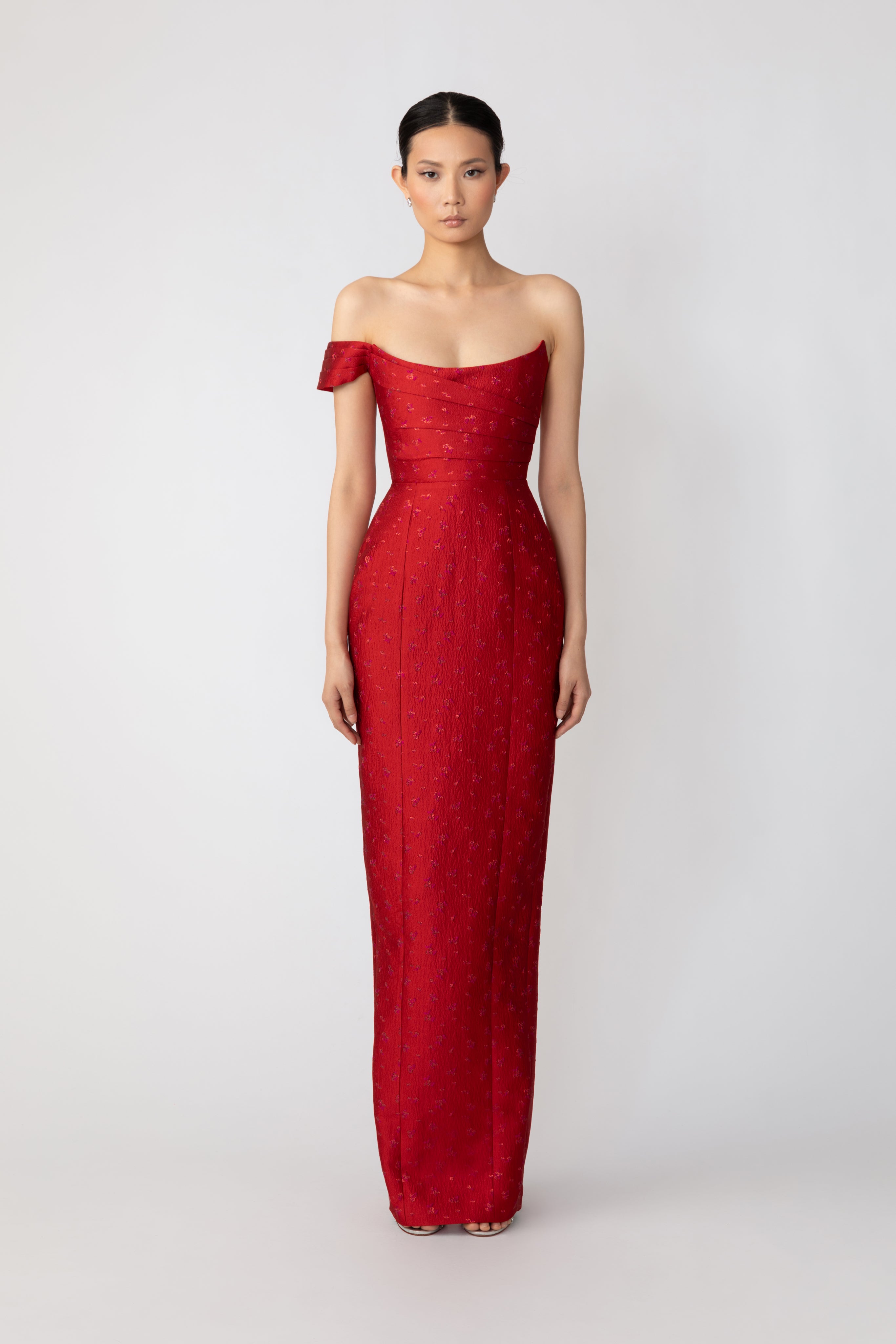 SAU LEE Jackson Jacquard Gown - Red / 00