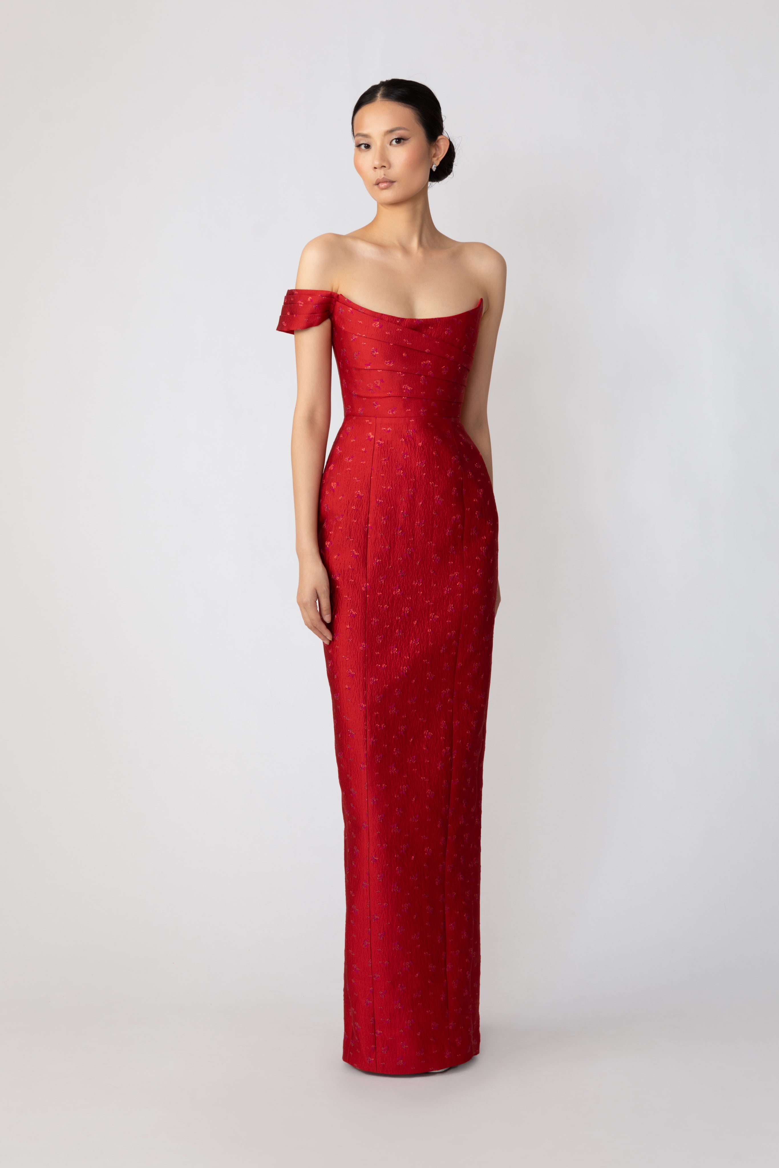 SAU LEE Jackson Jacquard Gown - Red / 00