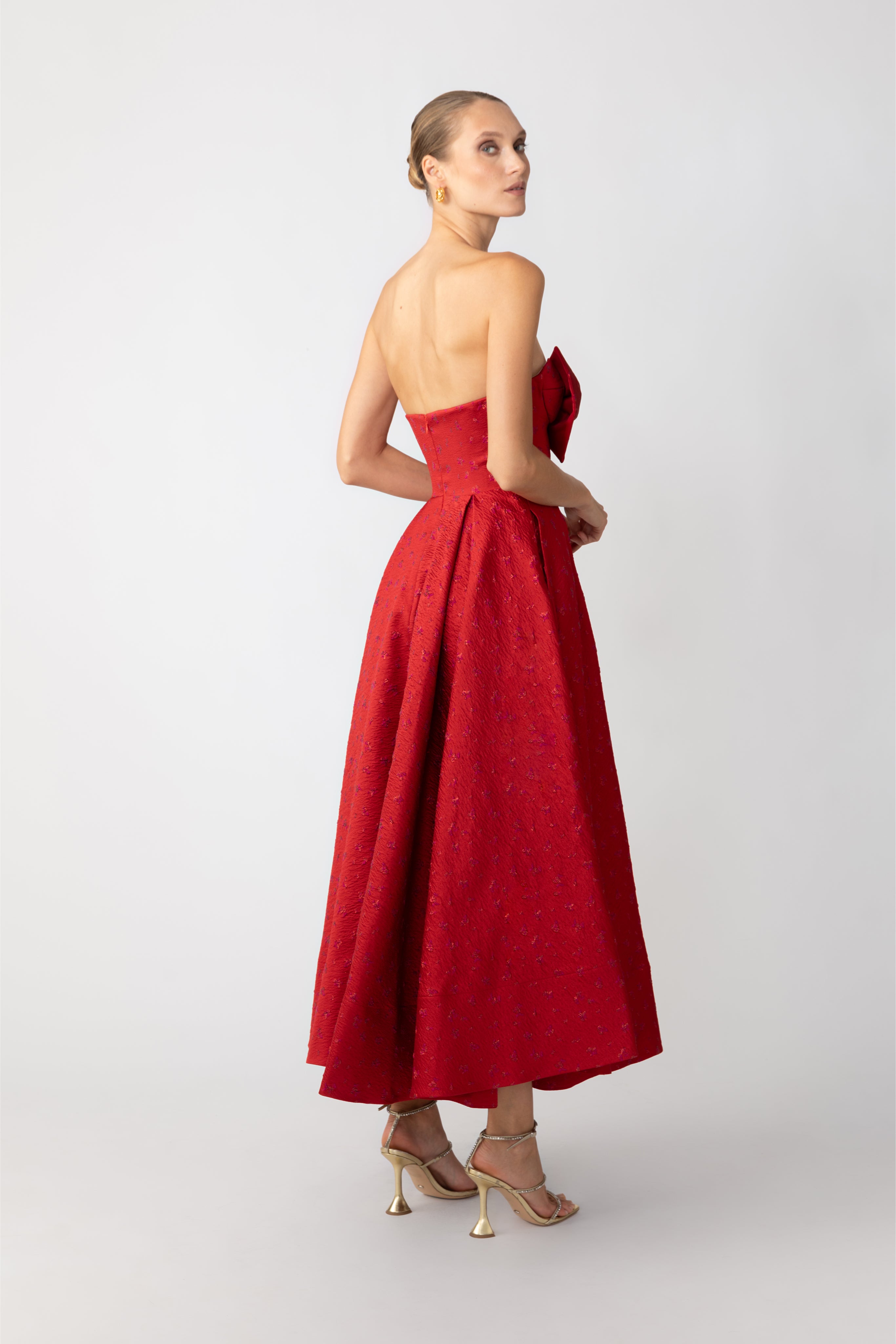 SAU LEE Juliette Jacquard Strapless Dress - Red / 0