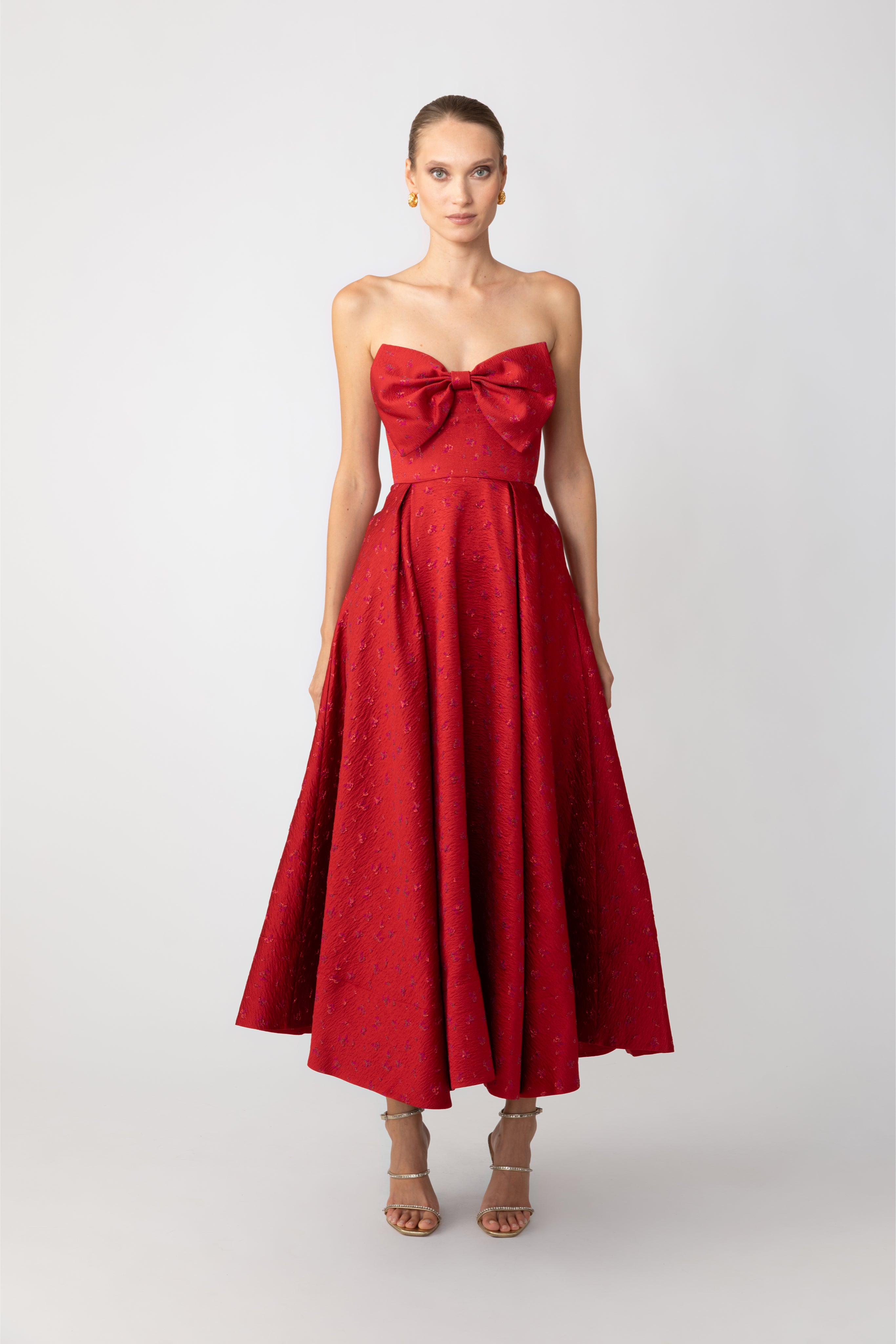 SAU LEE Juliette Jacquard Strapless Dress - Red / 0