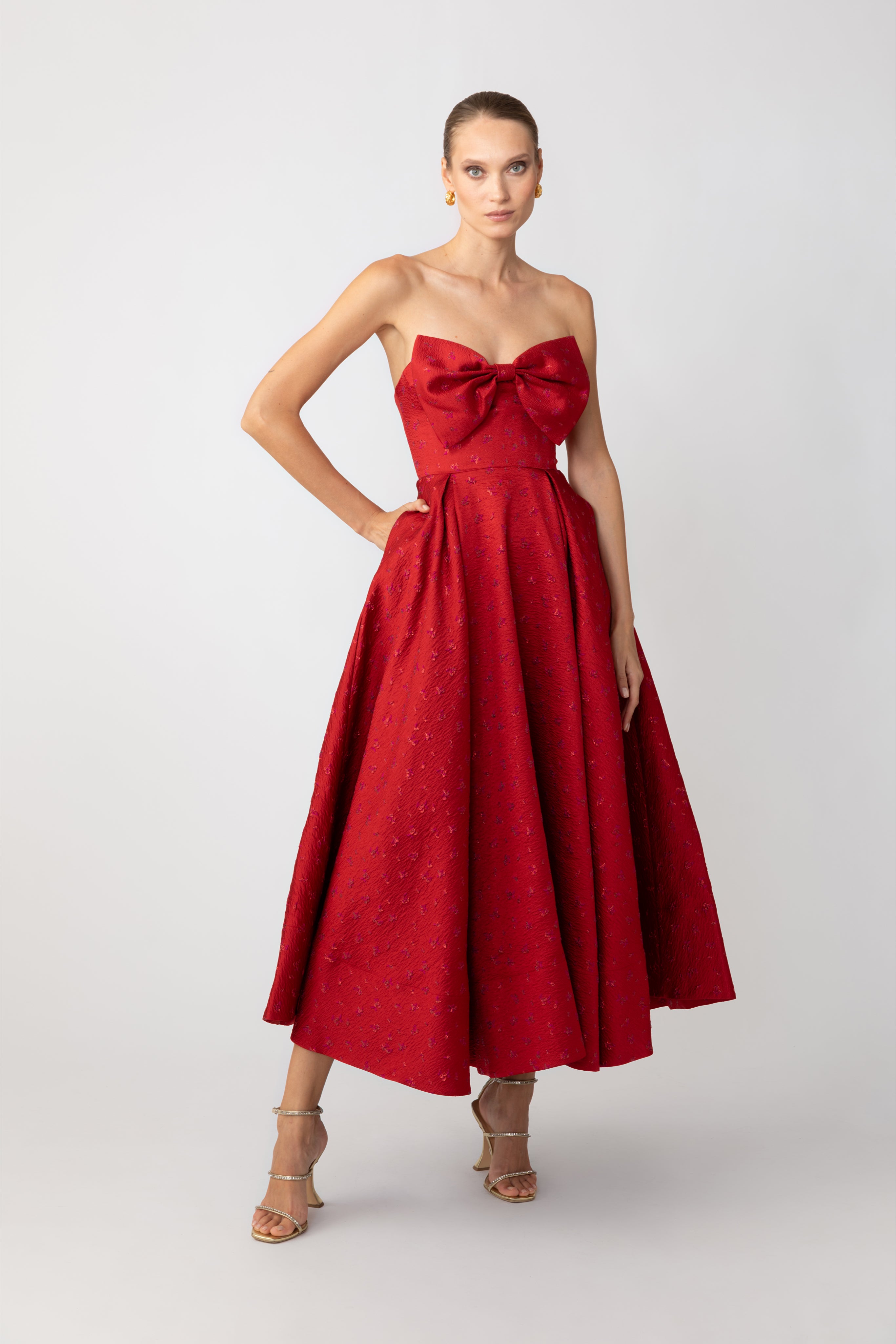 SAU LEE Juliette Jacquard Strapless Dress - Red / 0