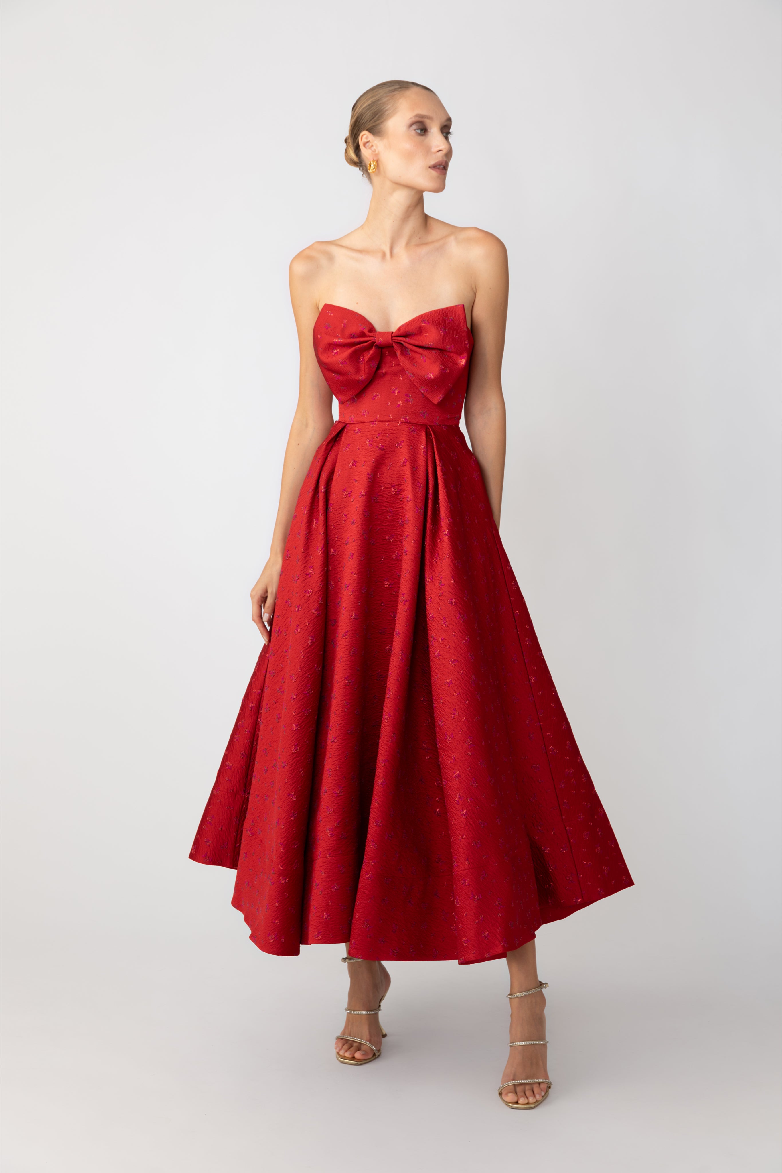 SAU LEE Juliette Jacquard Strapless Dress - Red / 0