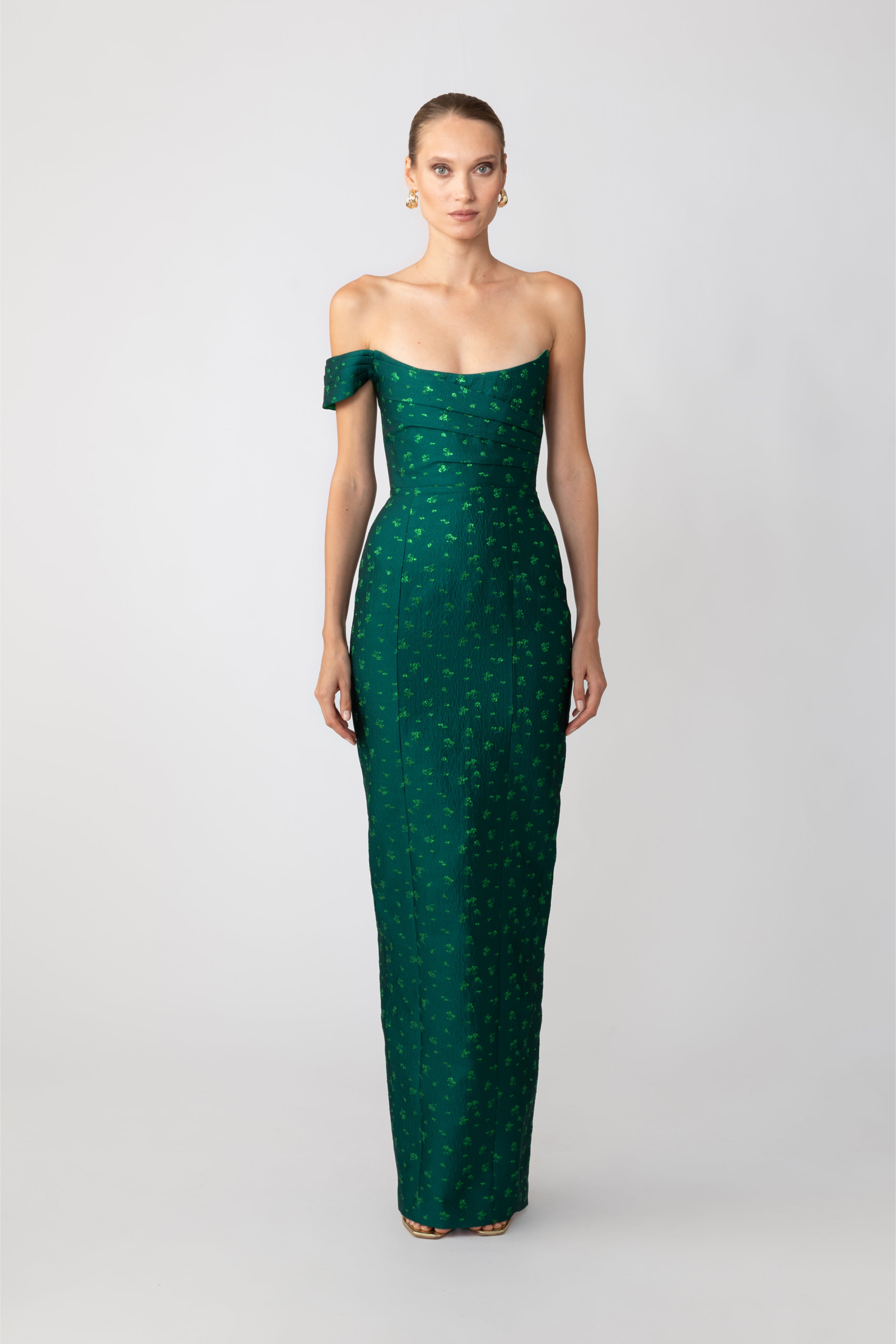 SAU LEE Jackson Jacquard Gown - Green / 00