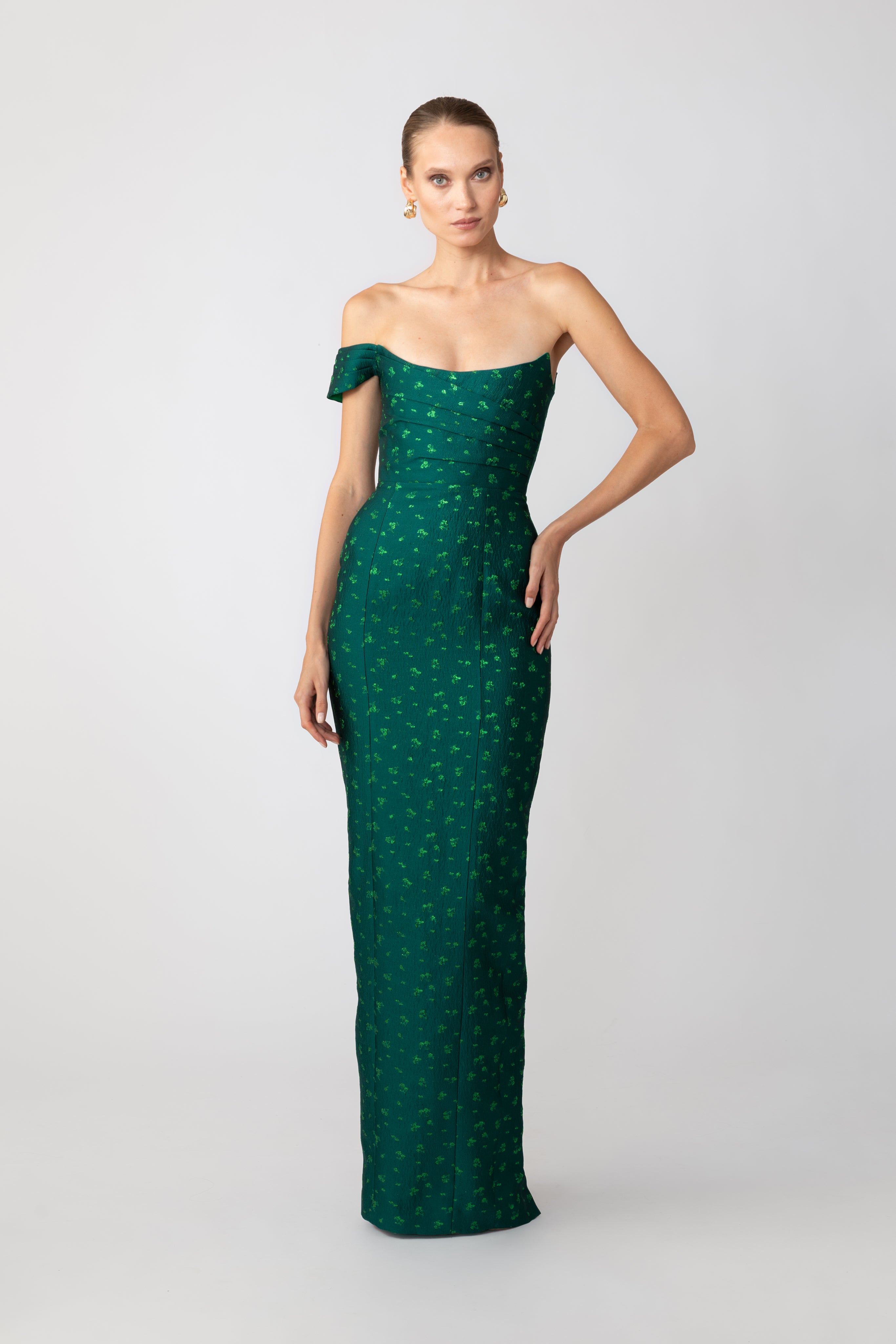 SAU LEE Jackson Jacquard Gown - Green / 00