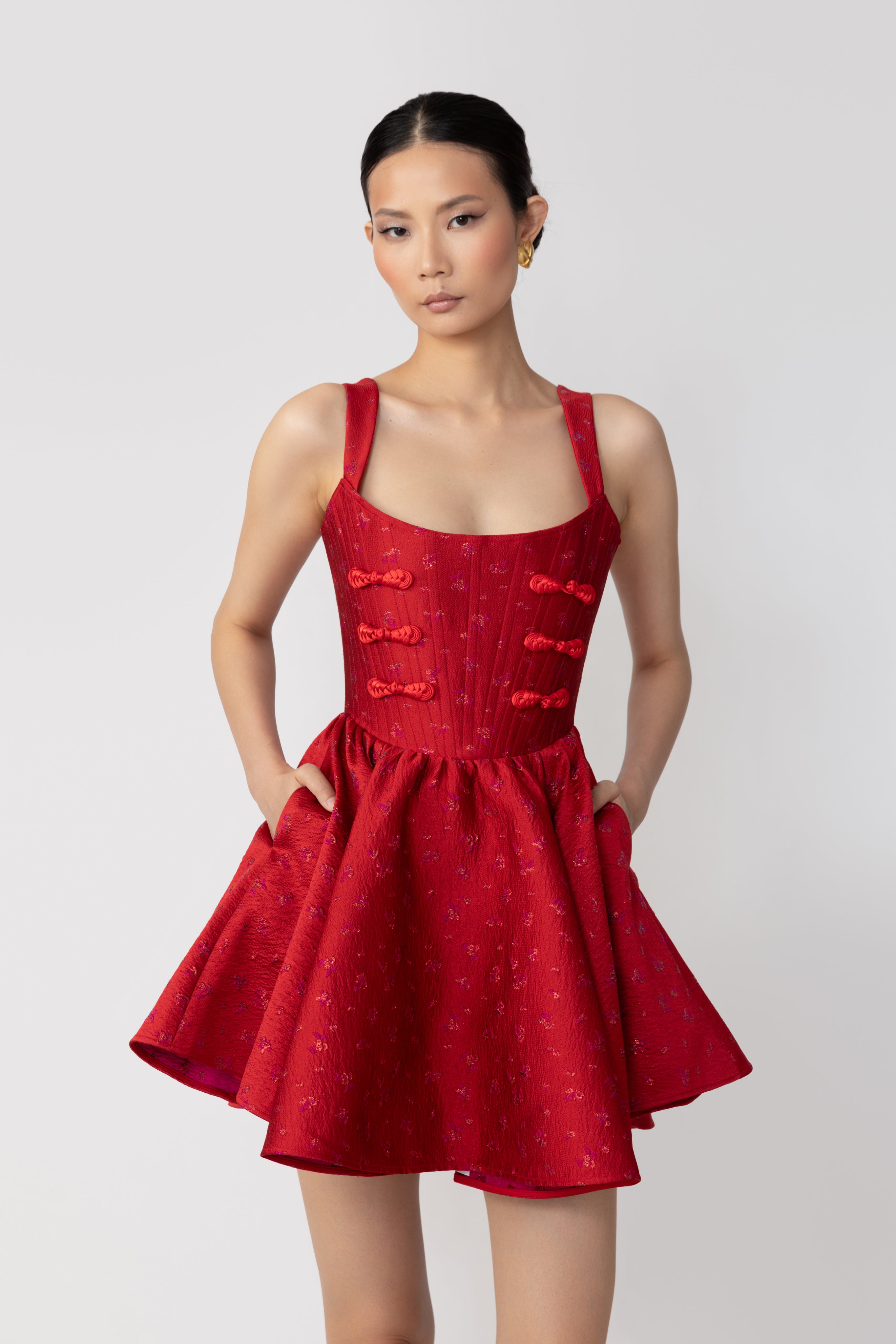 SAU LEE Jolie Jacquard Mini Dress - Red / 00