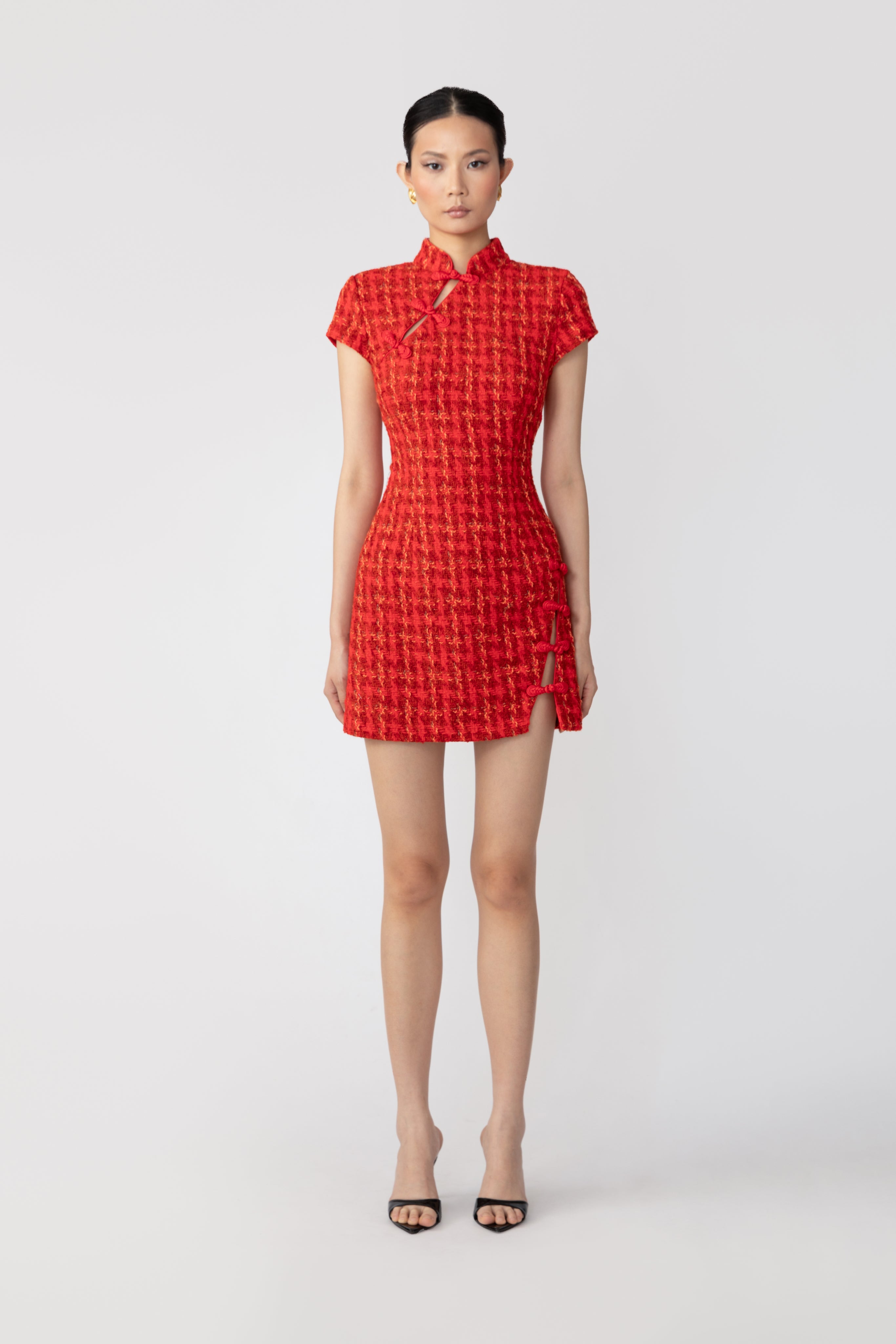 SAU LEE Iris Tweed Dress - Red Multi / 00