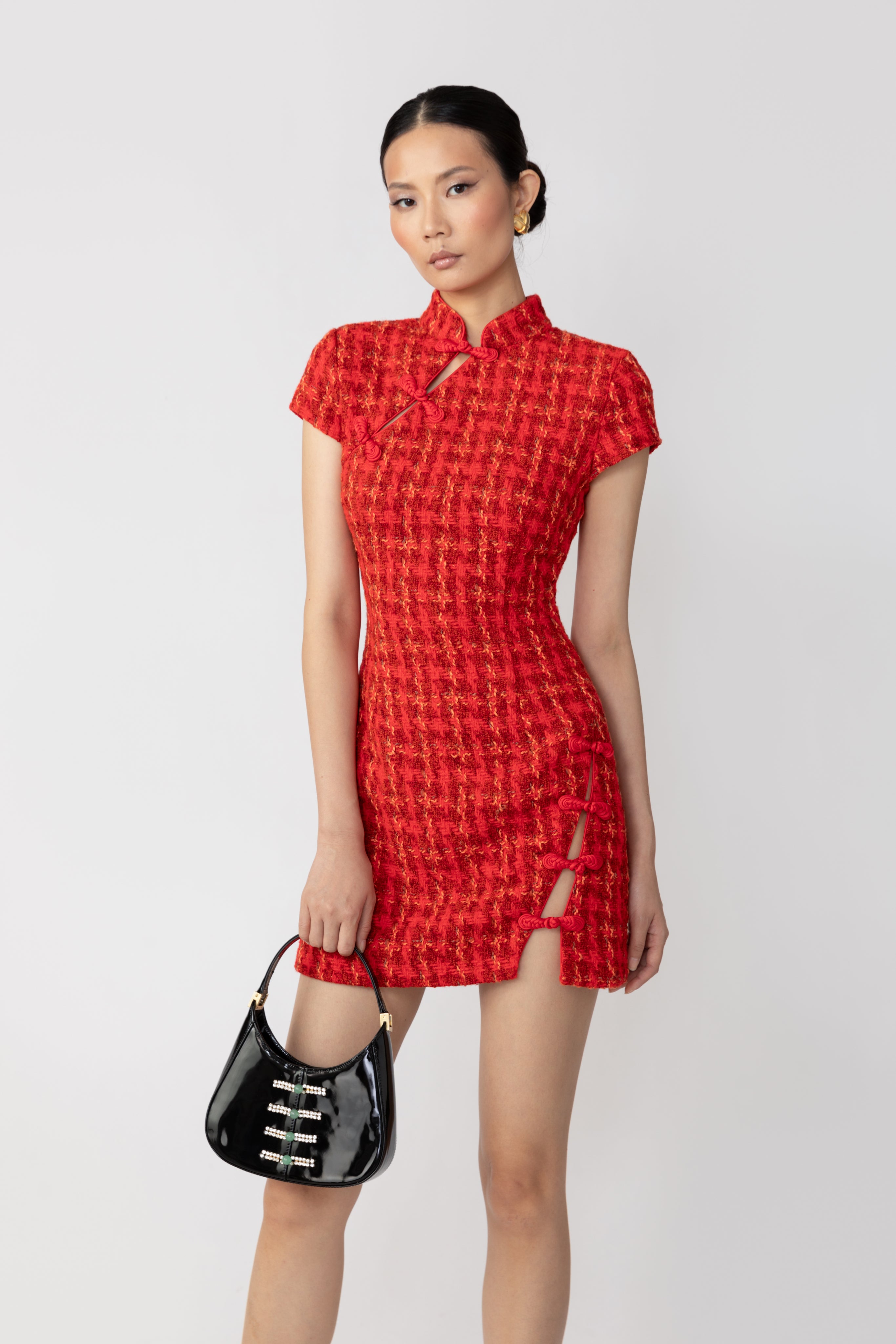 SAU LEE Iris Tweed Dress - Red Multi / 00