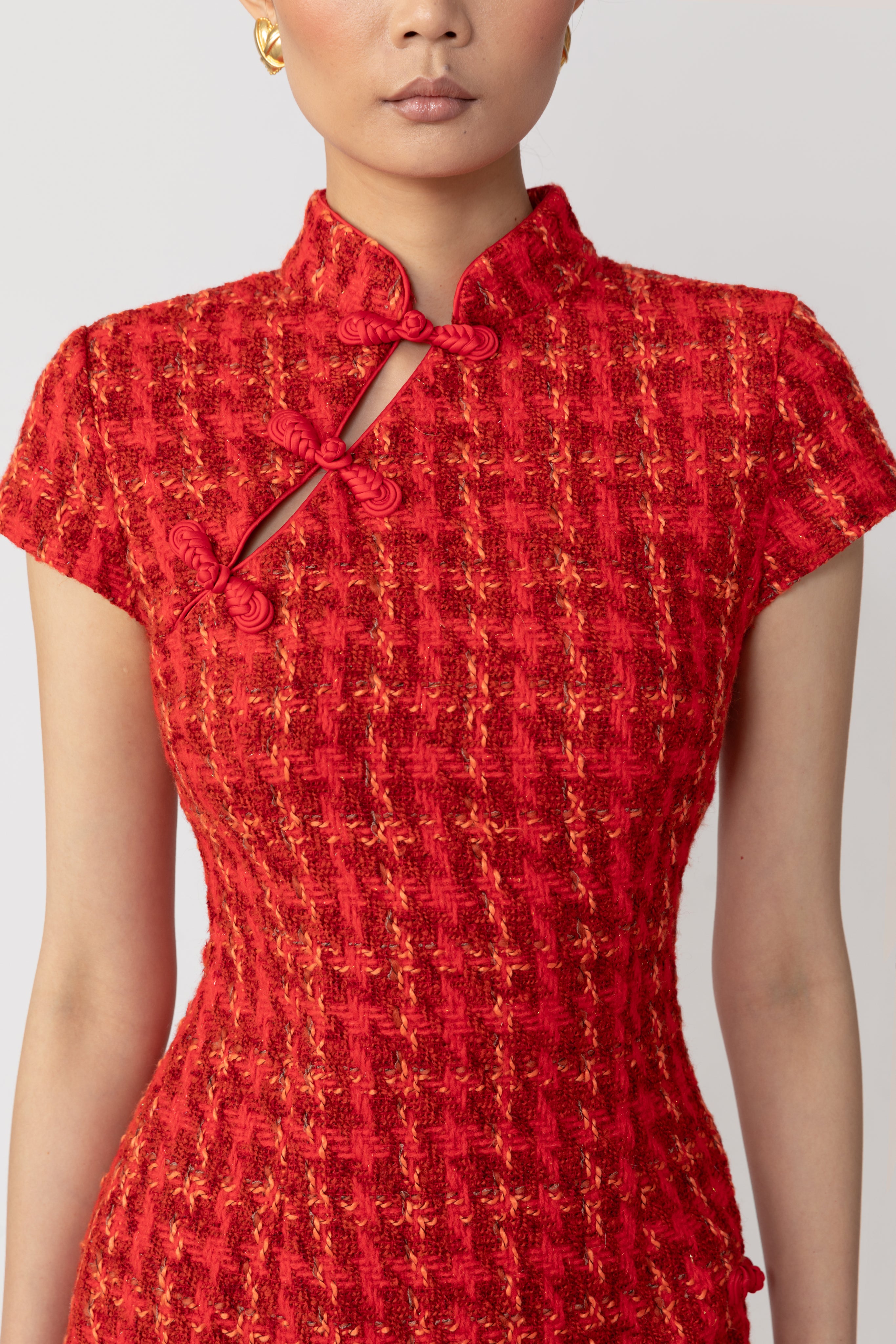 SAU LEE Iris Tweed Dress - Red Multi / 00