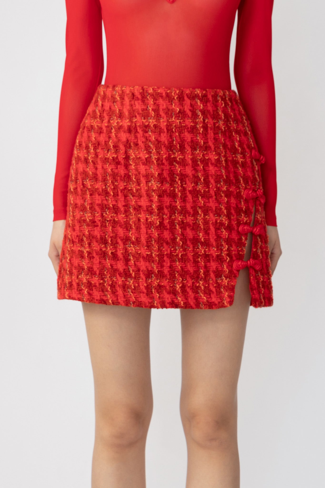 SAU LEE Ida Tweed Skirt - Red Multi / 00