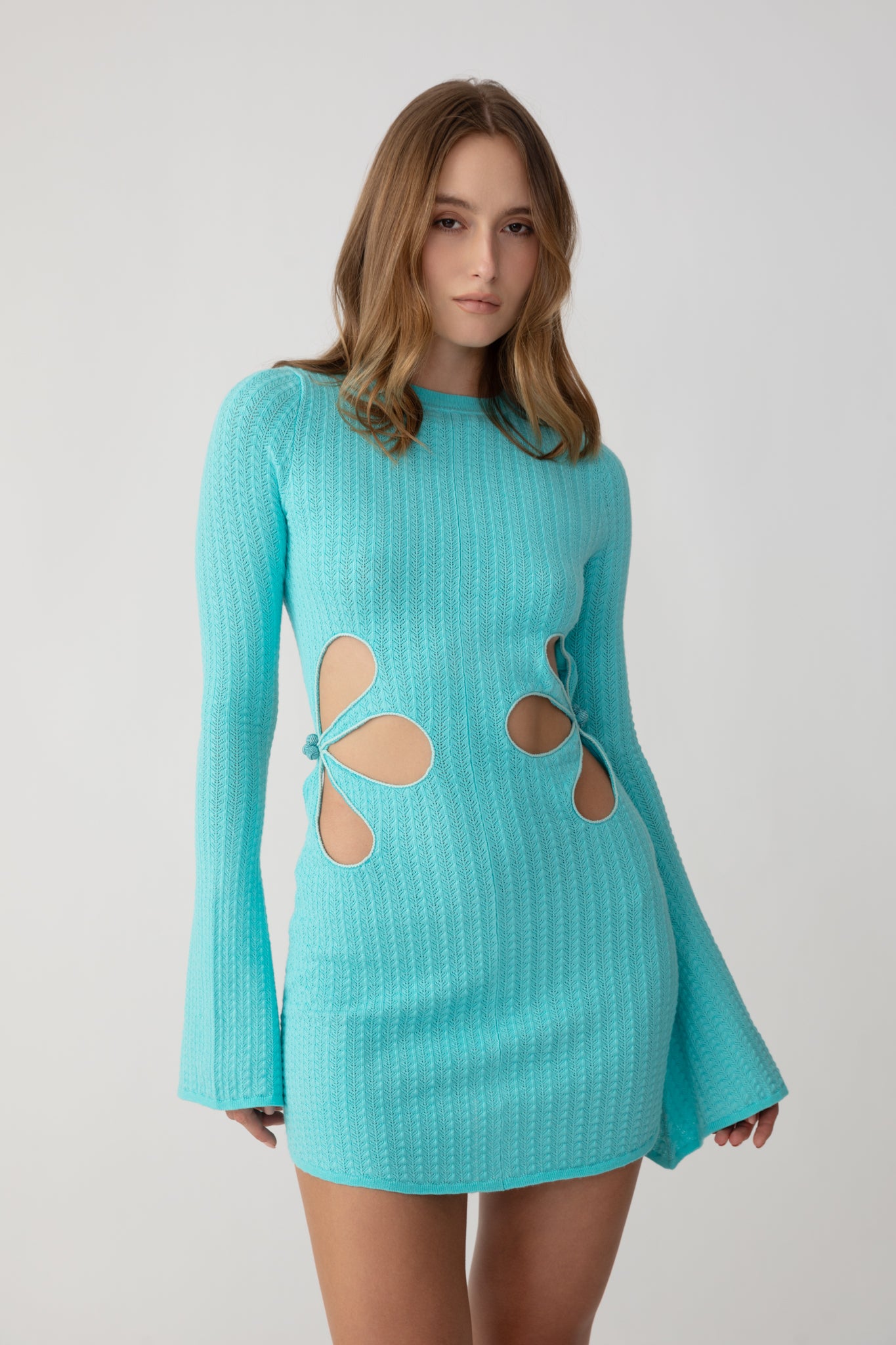 SAU LEE Dallas Knit Mini Dress - Aqua Blue / 00