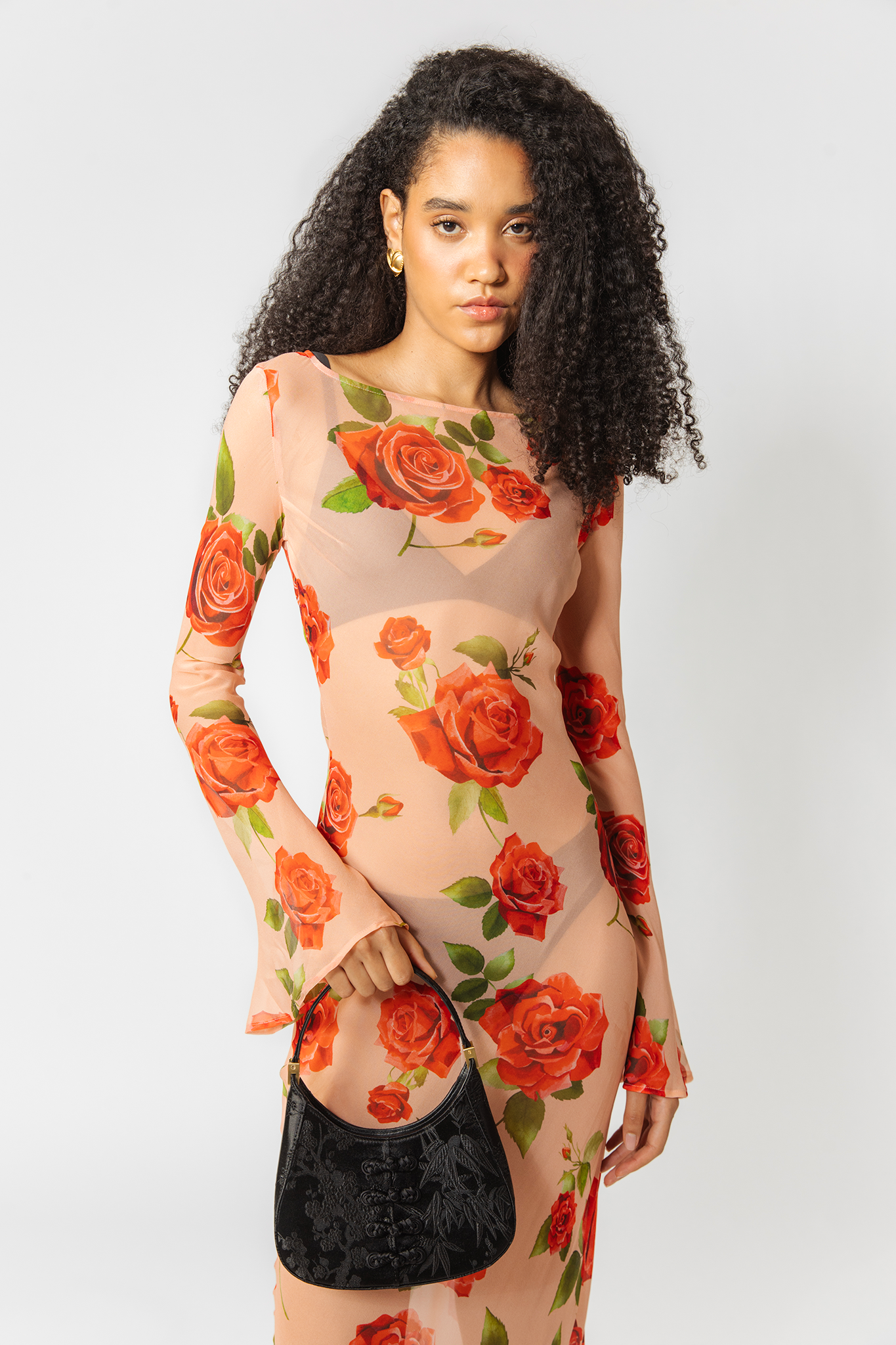 SAU LEE Gloria Sheer Dress - Peach Multi / 00