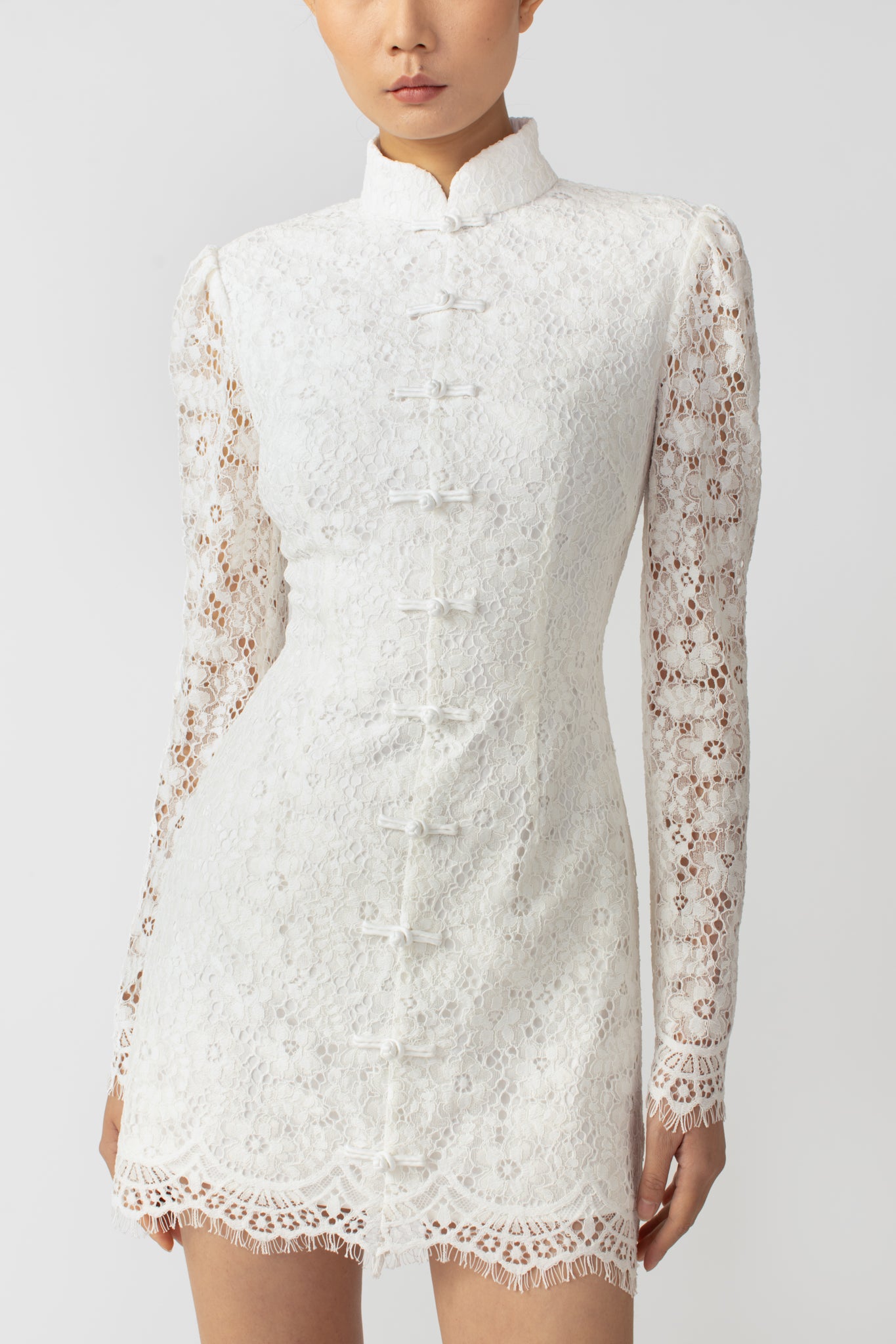 SAU LEE Raine Lace Mini Dress - Ivory / 00