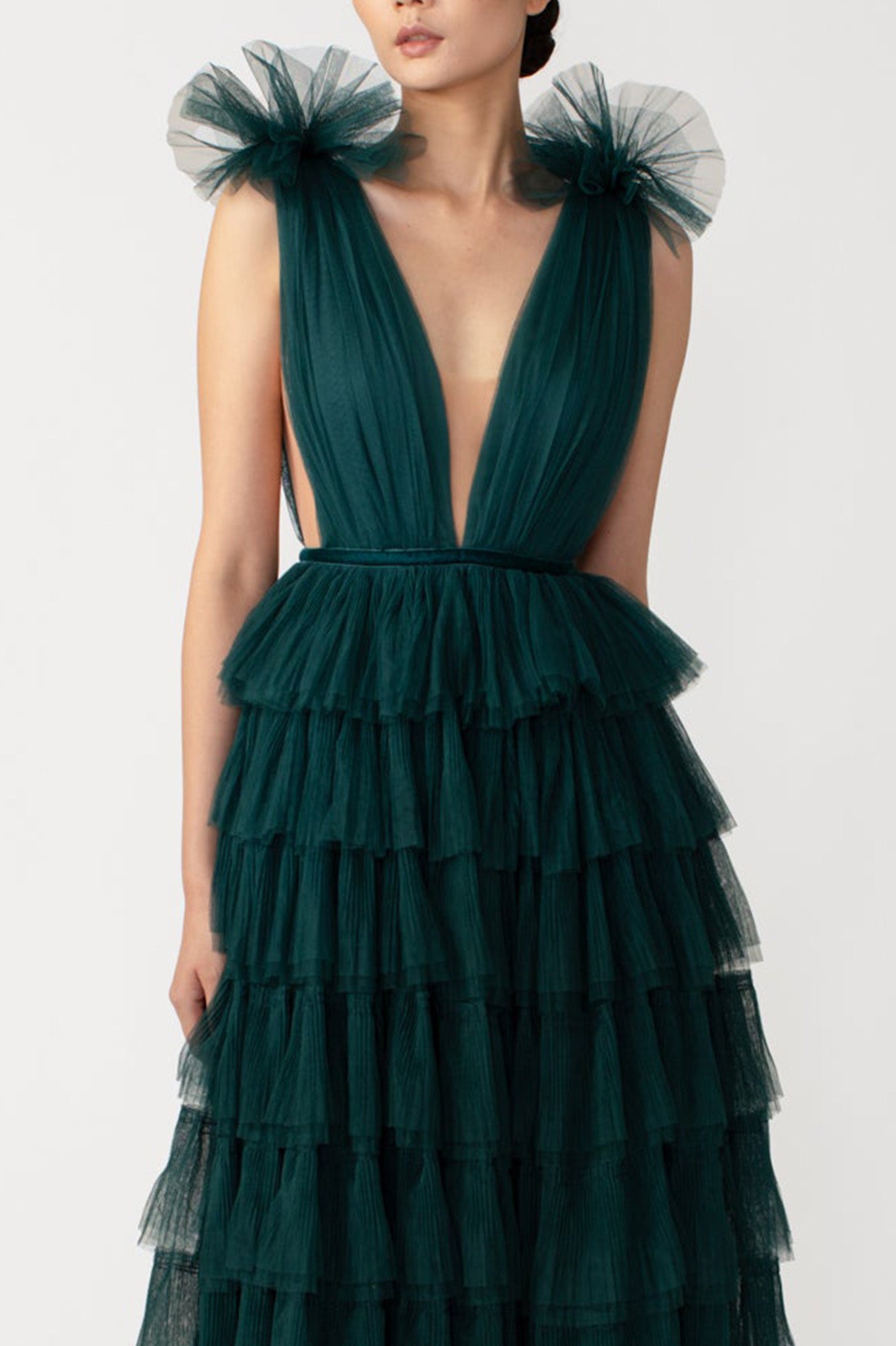 SAU LEE Sabrina Tulle Gown - Emerald / 00