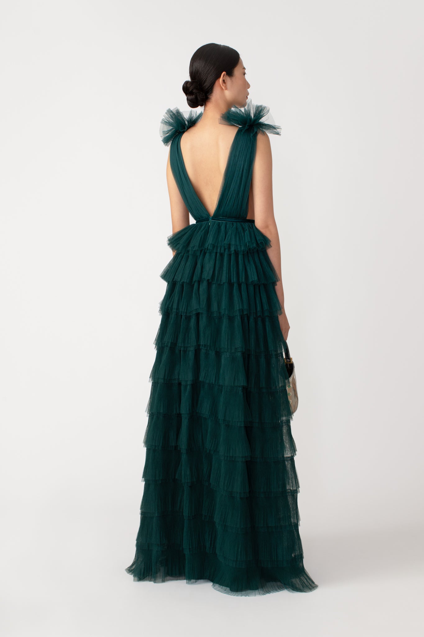 SAU LEE Sabrina Tulle Gown - Emerald / 00