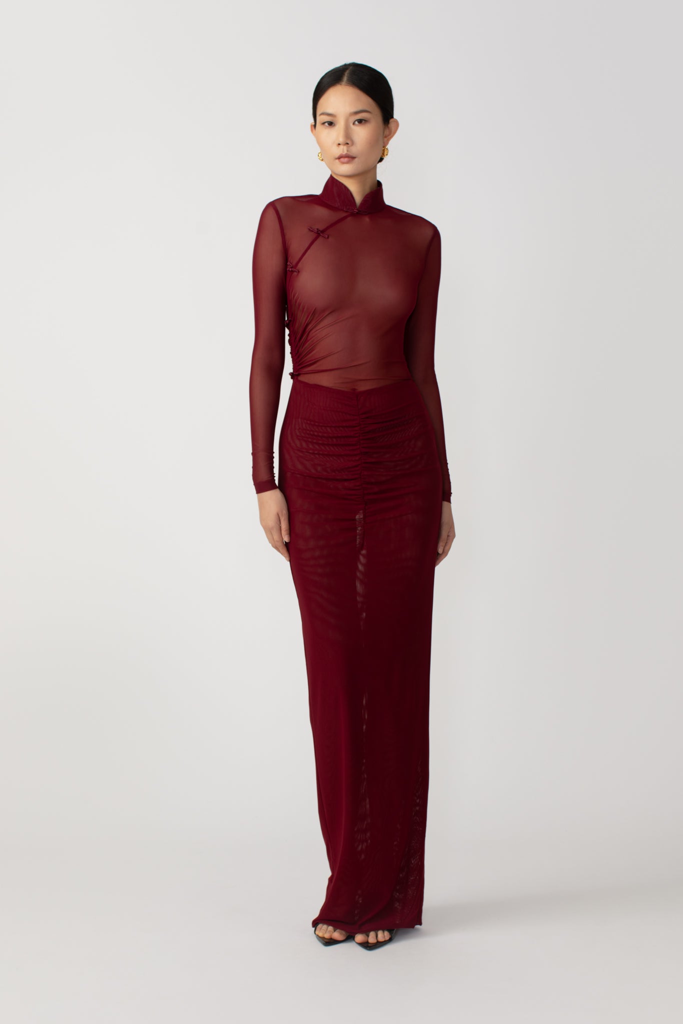 SAU LEE Kyle Mesh Dress - Bordeaux / 00