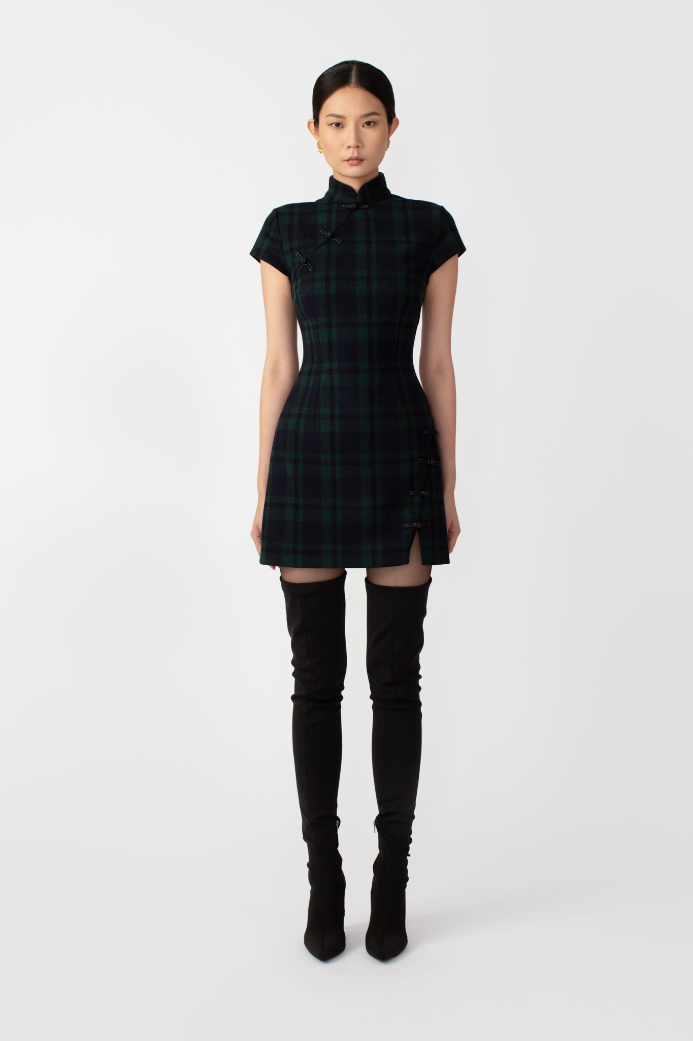 SAU LEE Wendy Mini Dress - Green Tartan / 00