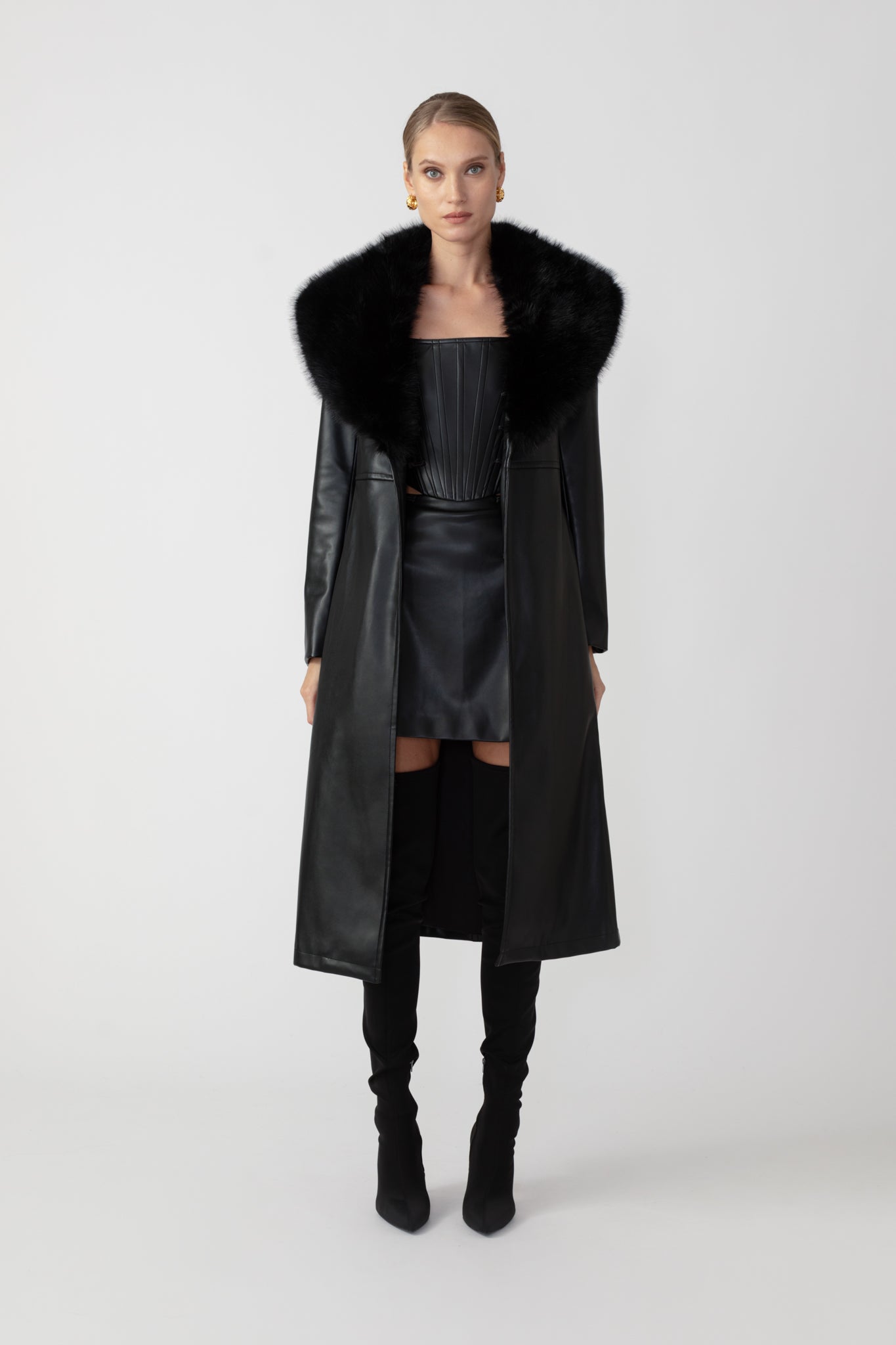 SAU LEE Simone Faux Leather Coat - Black / 00