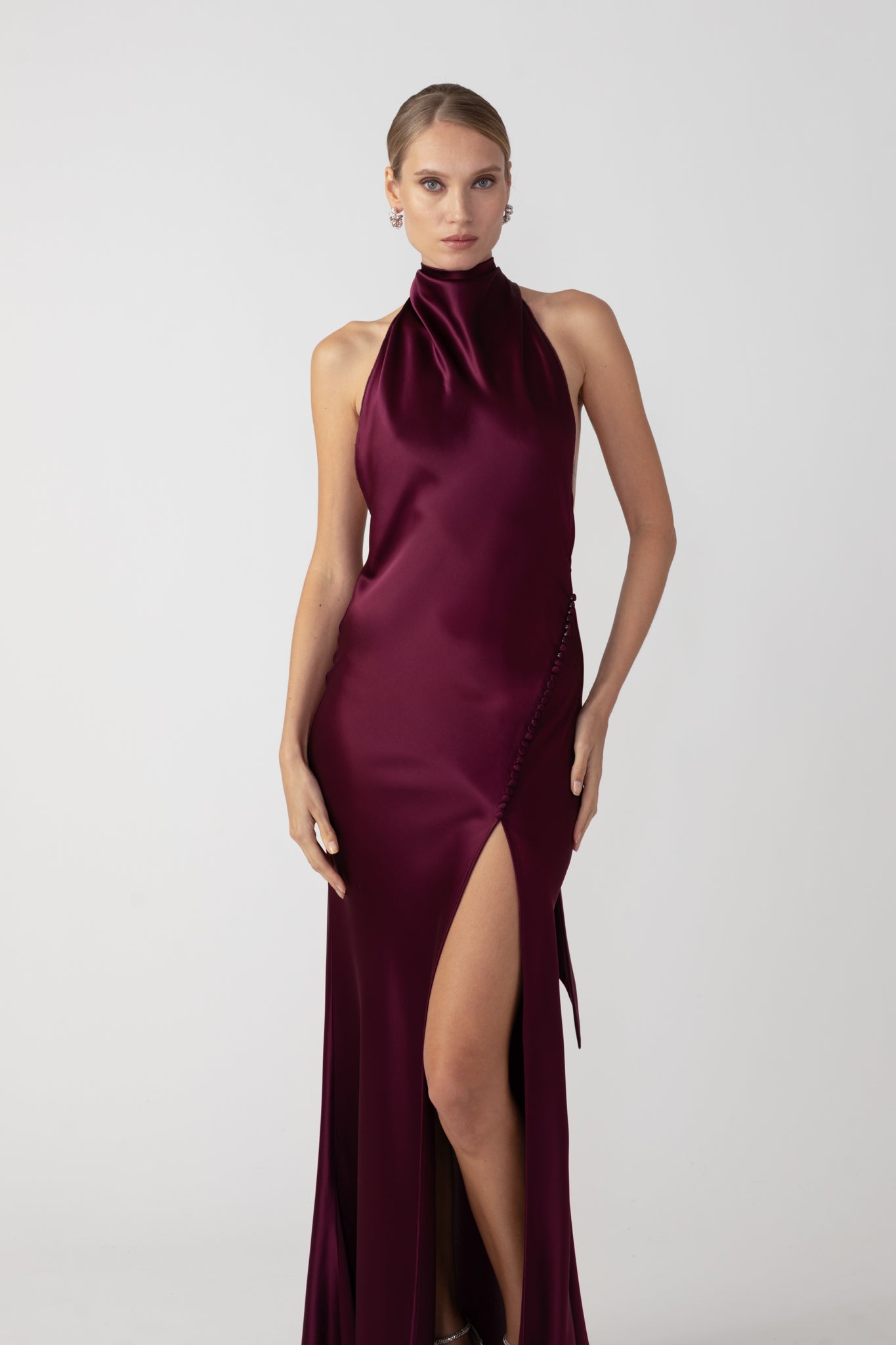 SAU LEE Penelope Backless Satin Gown - Bordeaux / 00