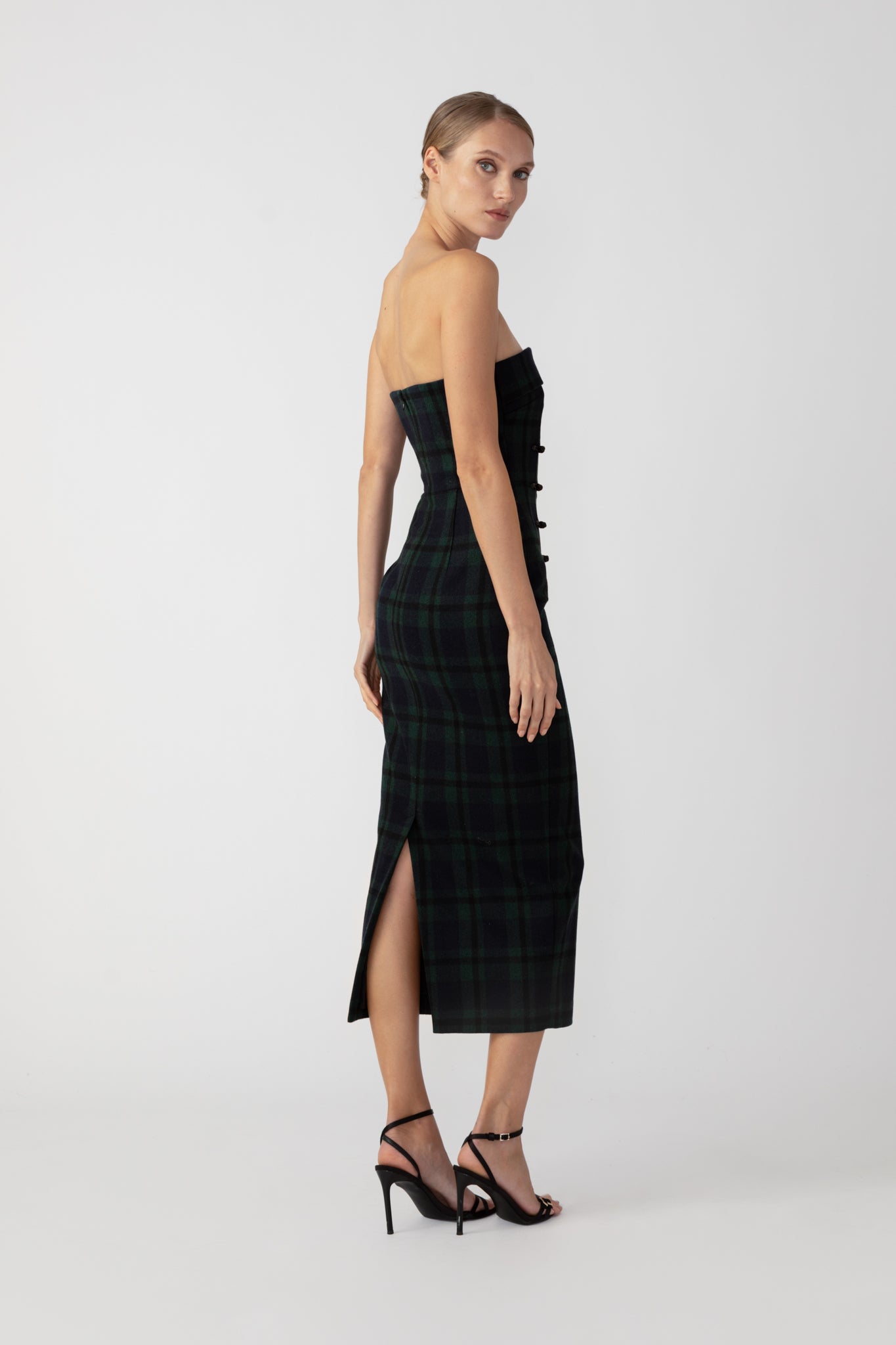 SAU LEE Wynn Midi Dress - Green Tartan / 00