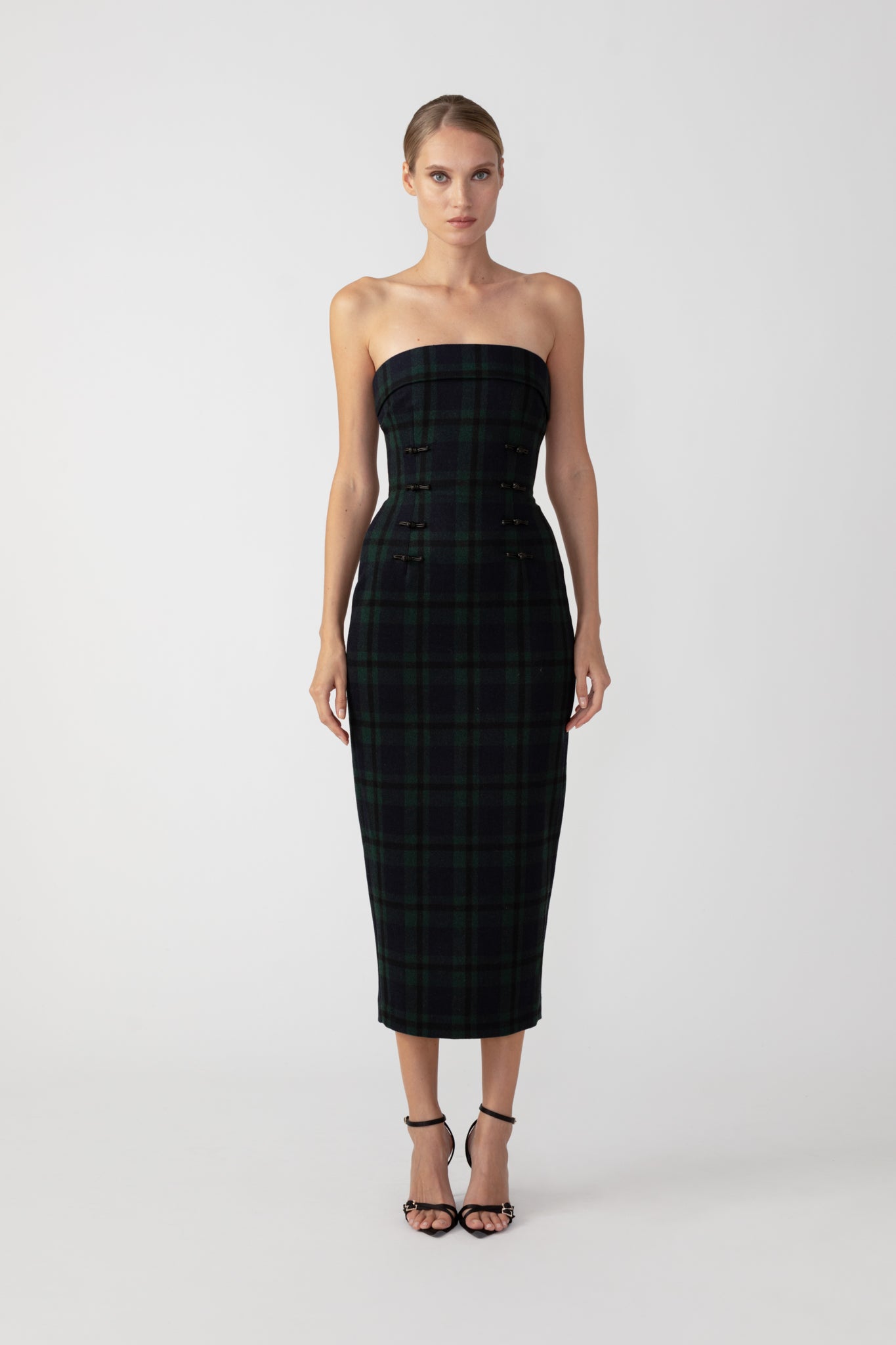 SAU LEE Wynn Midi Dress - Green Tartan / 00