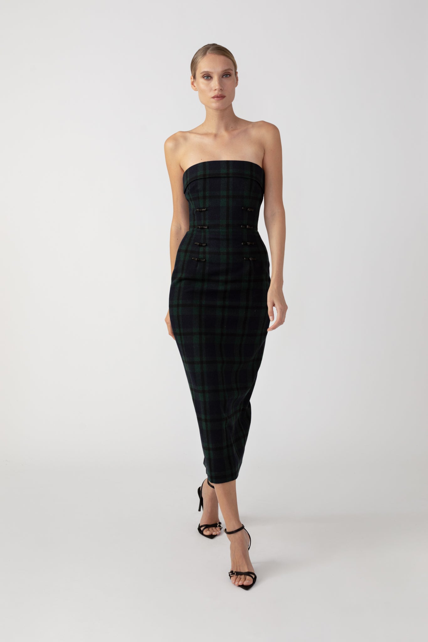 SAU LEE Wynn Midi Dress - Green Tartan / 00