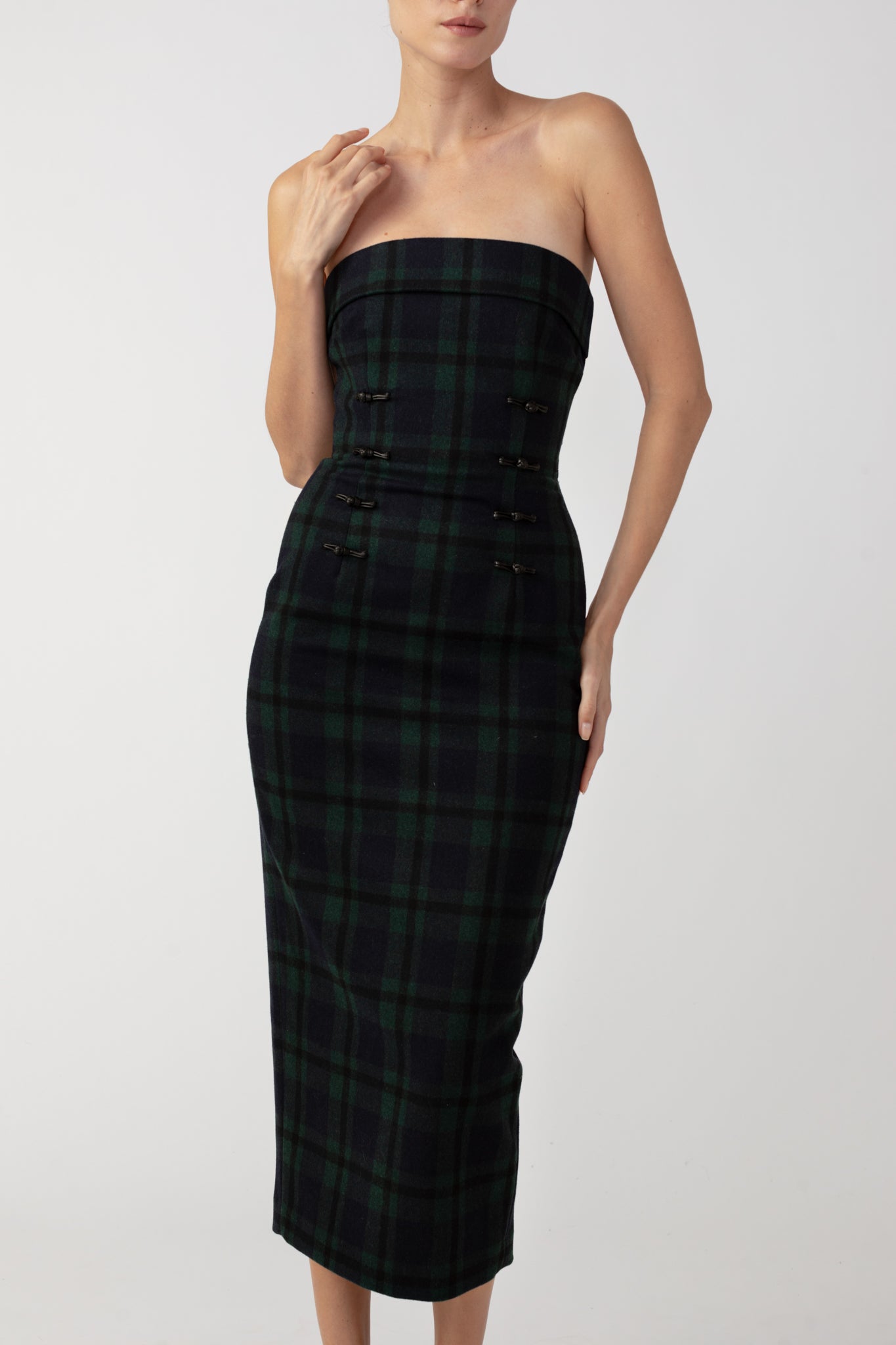 SAU LEE Wynn Midi Dress - Green Tartan / 00