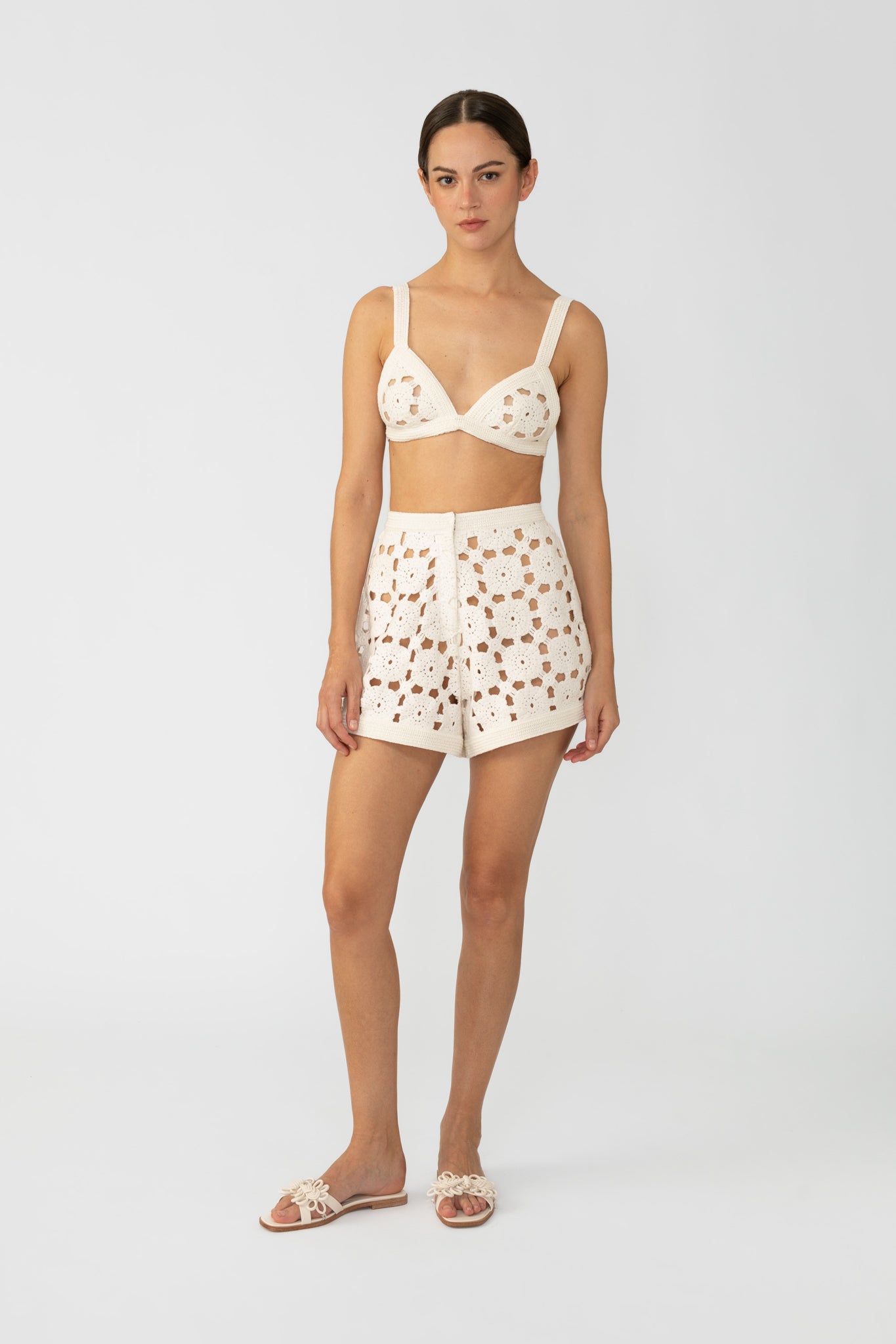 SAU LEE Myko Crochet Shorts - White / 00