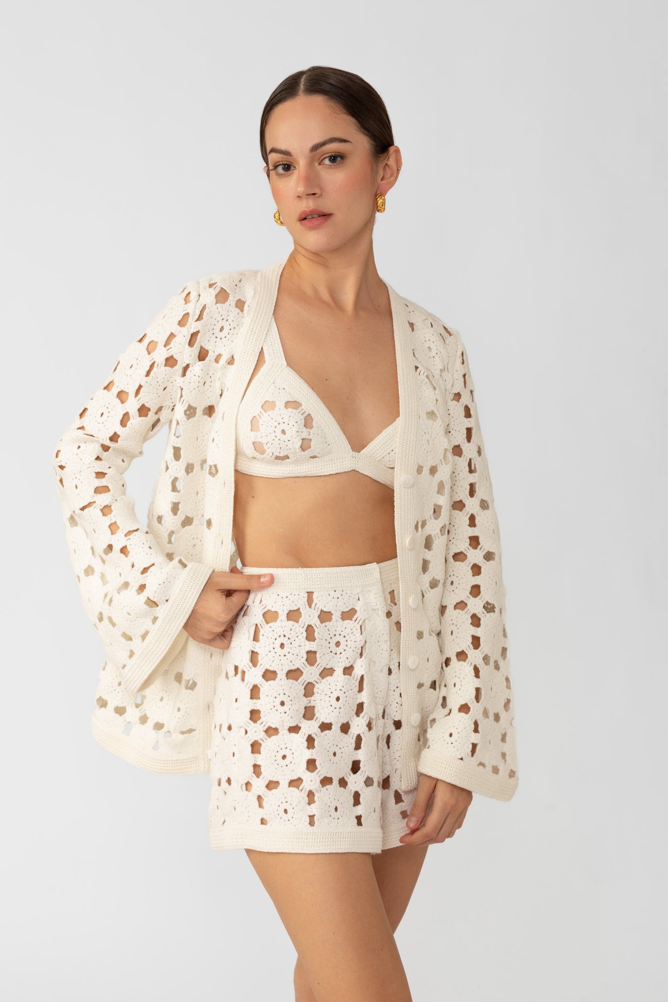 SAU LEE Myko Crochet Cardigan - White / 00